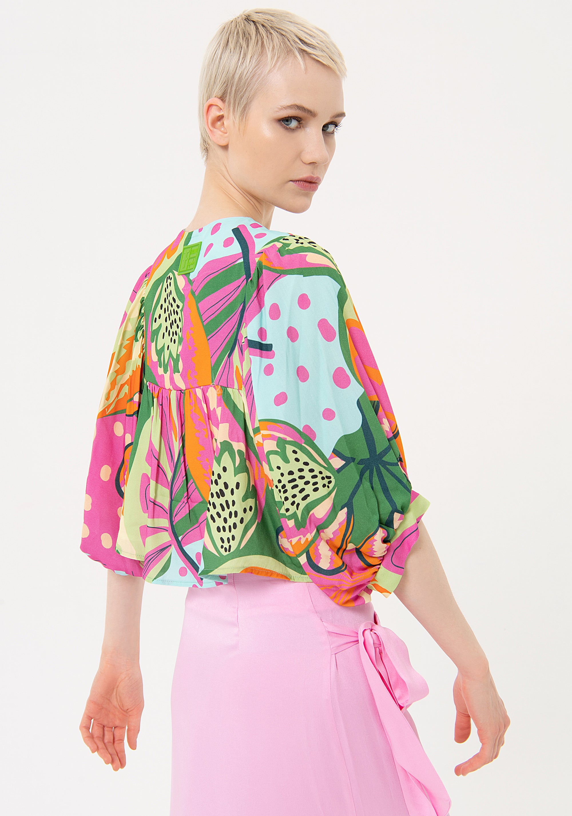 Short blouse wide fit with tropical pattern Fracomina FJ24ST1003W695N4-S44-3