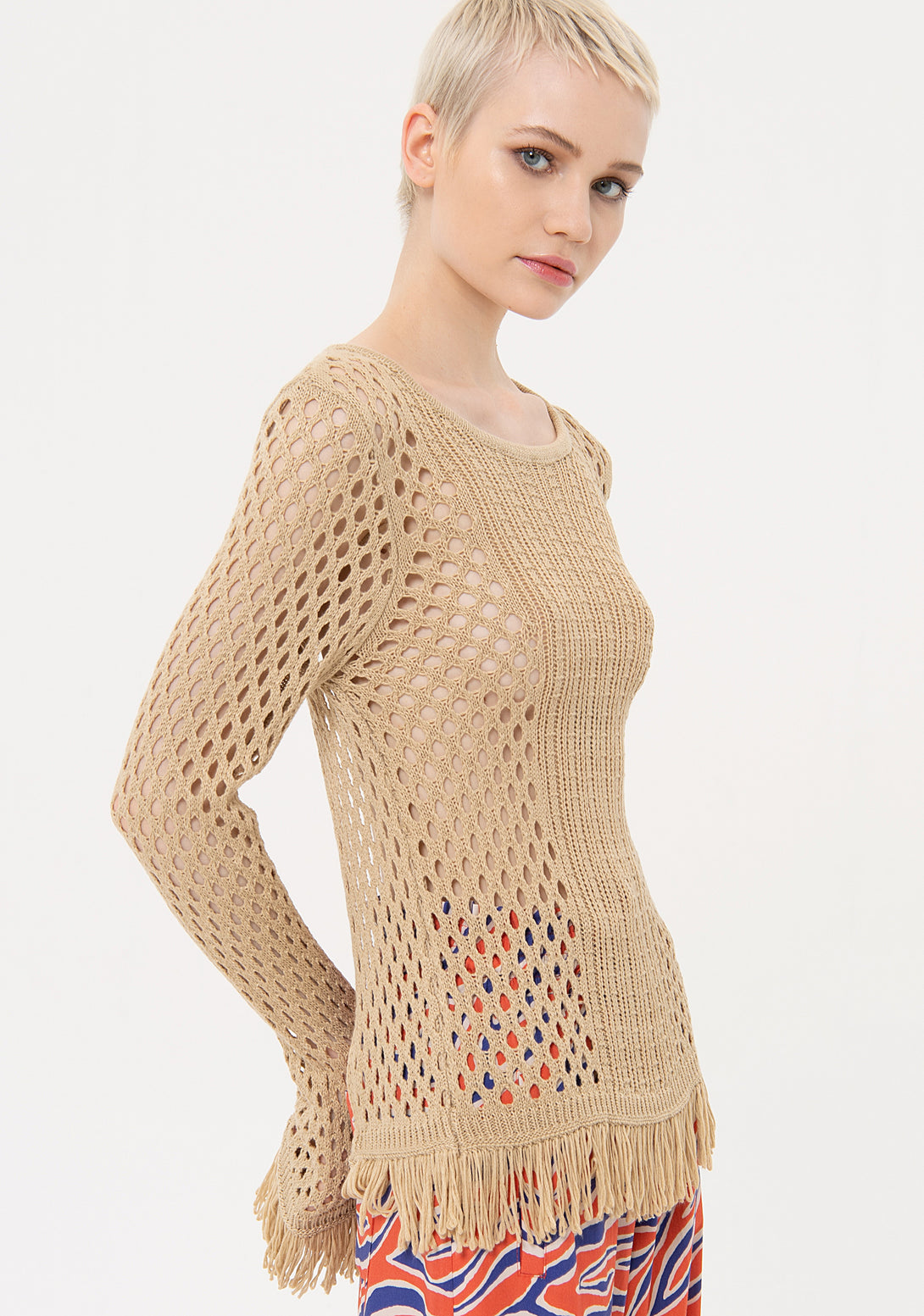 Knitted sweater regular fit with net stitch Fracomina FJ24ST7005K526O7-251-2