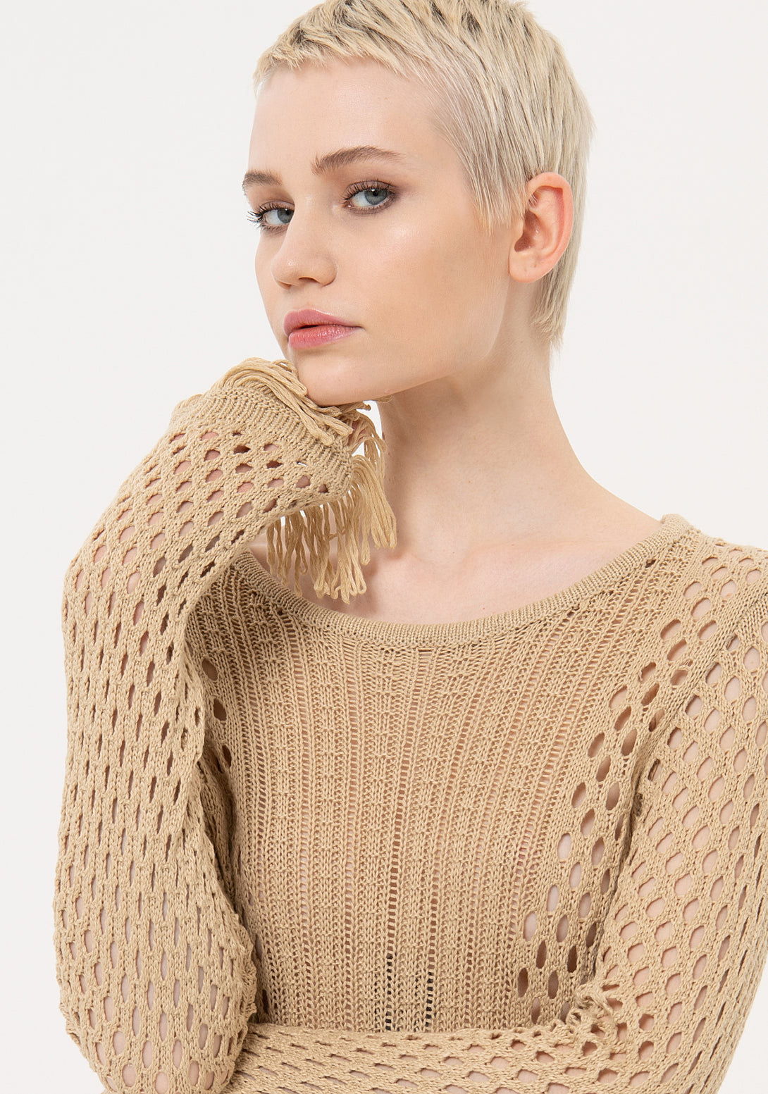 Knitted sweater regular fit with net stitch Fracomina FJ24ST7005K526O7-251-3