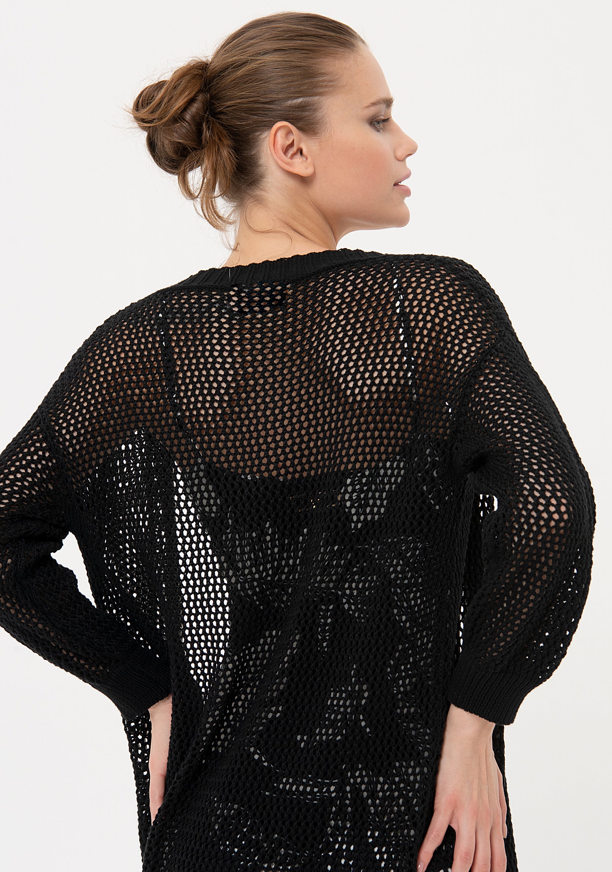 Cardigan regular fit, opened, with net stitch Fracomina FJ24ST8001K488O7-053-4_35a529ab-492f-43c4-ba62-5ef45596dc25