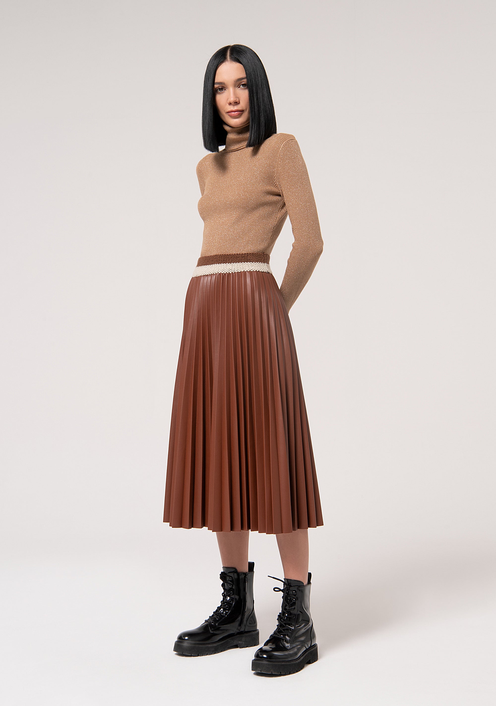 Skirt wide fit middle length with plissè effect Fracomina FJ24WG2001E400F9-315-4