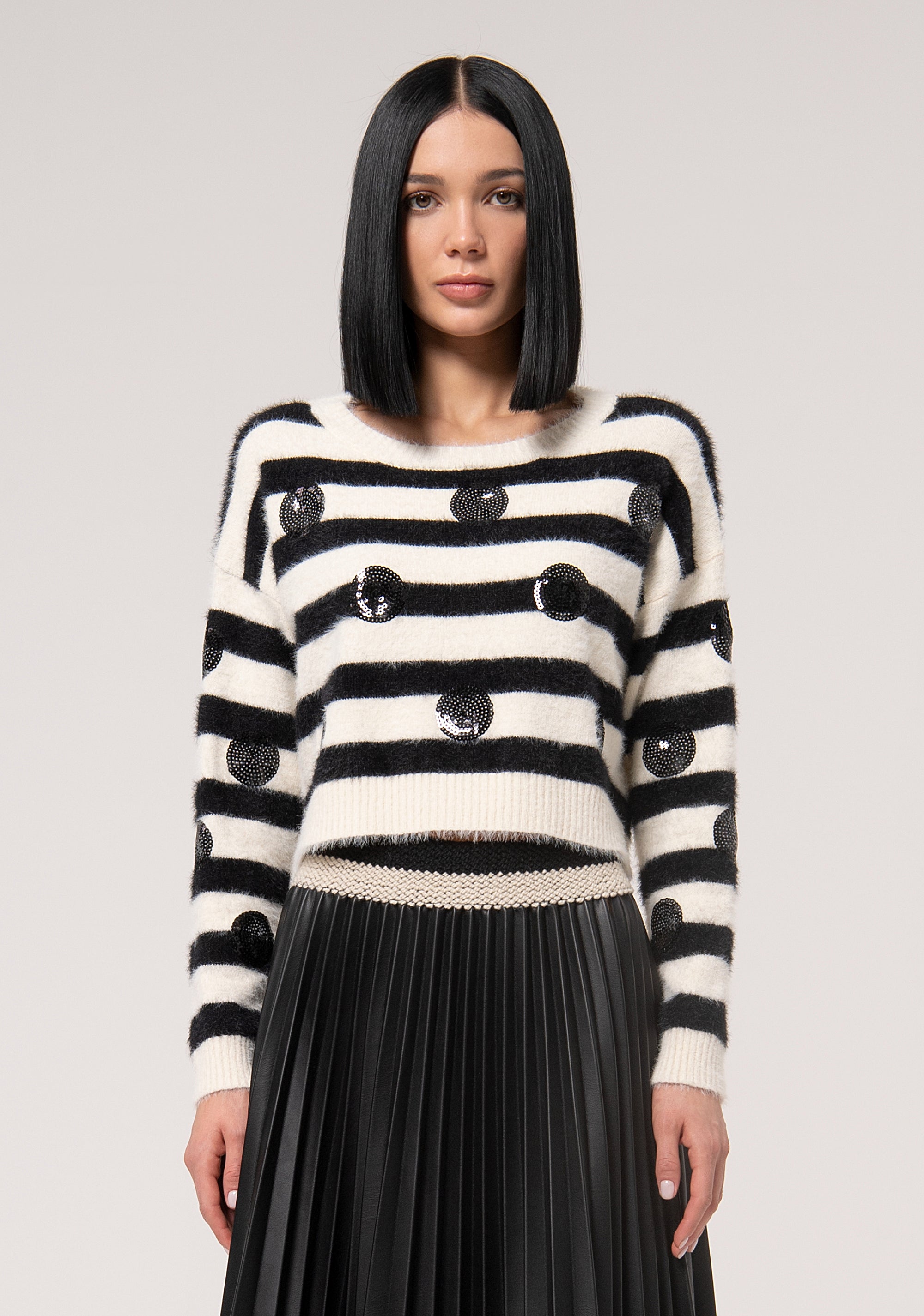 Crop knitwear with double color stripes Fracomina FJ24WT7007K458N6-060-1