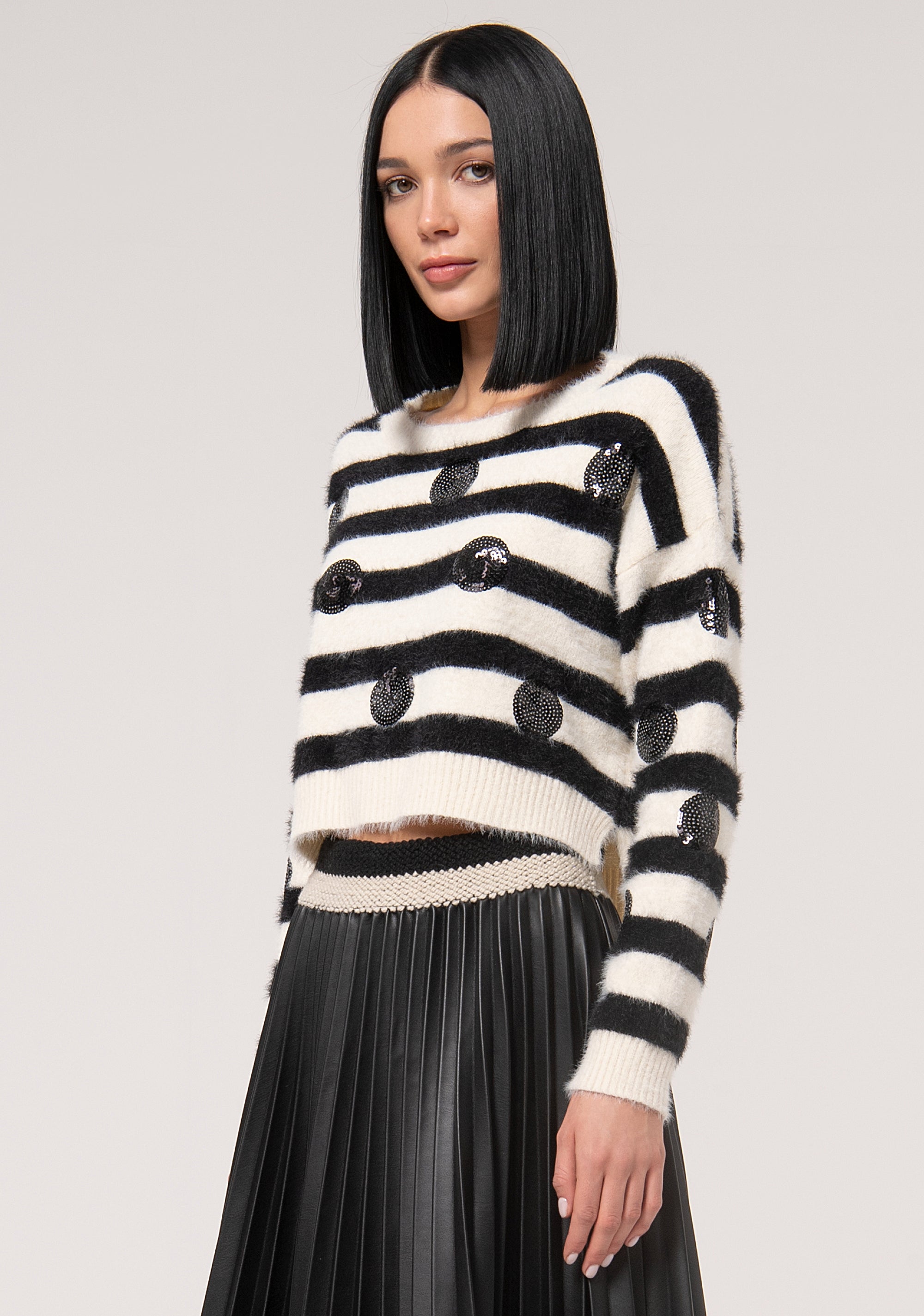 Crop knitwear with double color stripes Fracomina FJ24WT7007K458N6-060-3