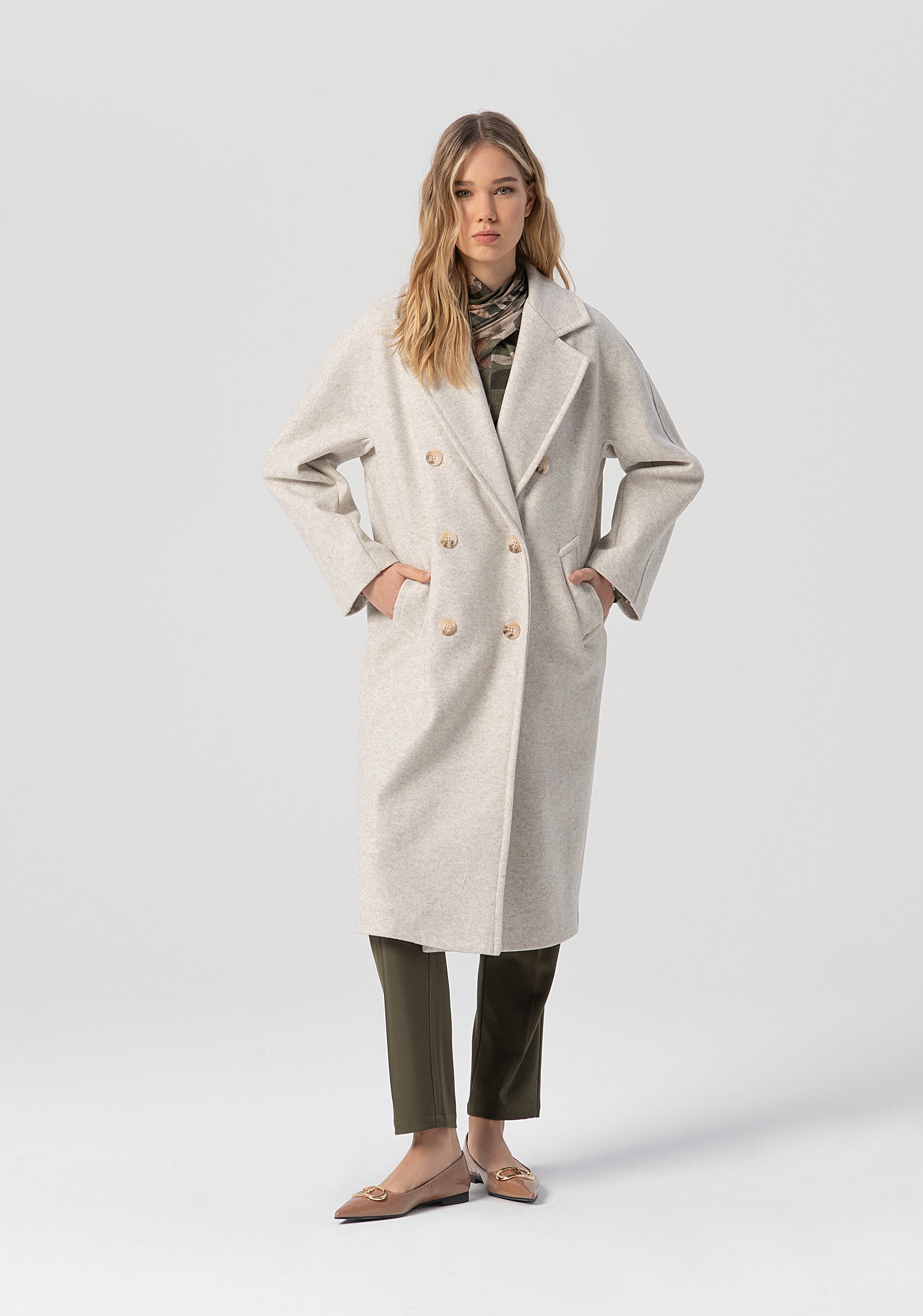 Long coat double breasted soft fit Fracomina FJ25WC1001W81801-T81-1