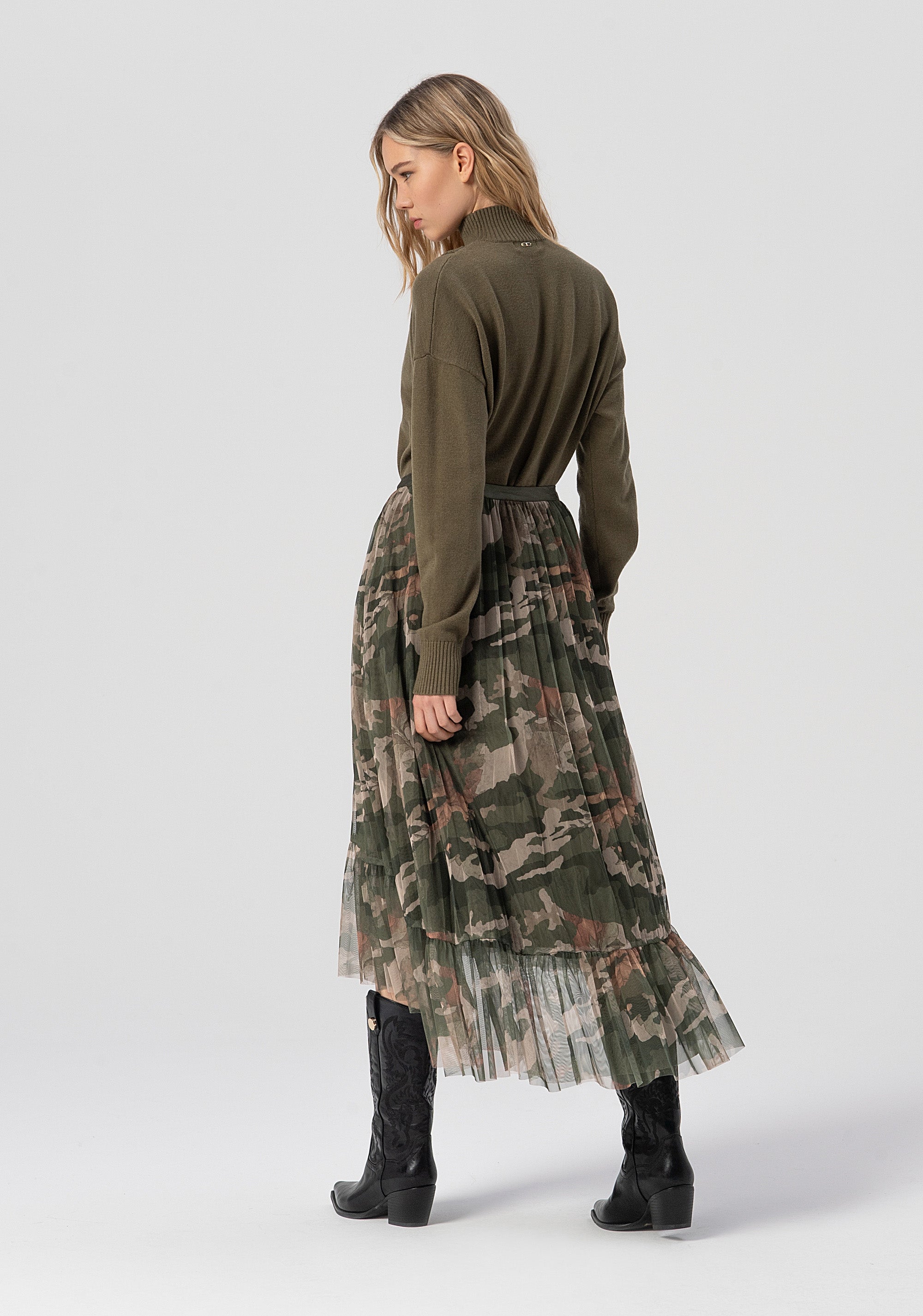 Flared skirt middle length made in georgette with mimetic pattern Fracomina FJ25WG2003W529B7-T72-3
