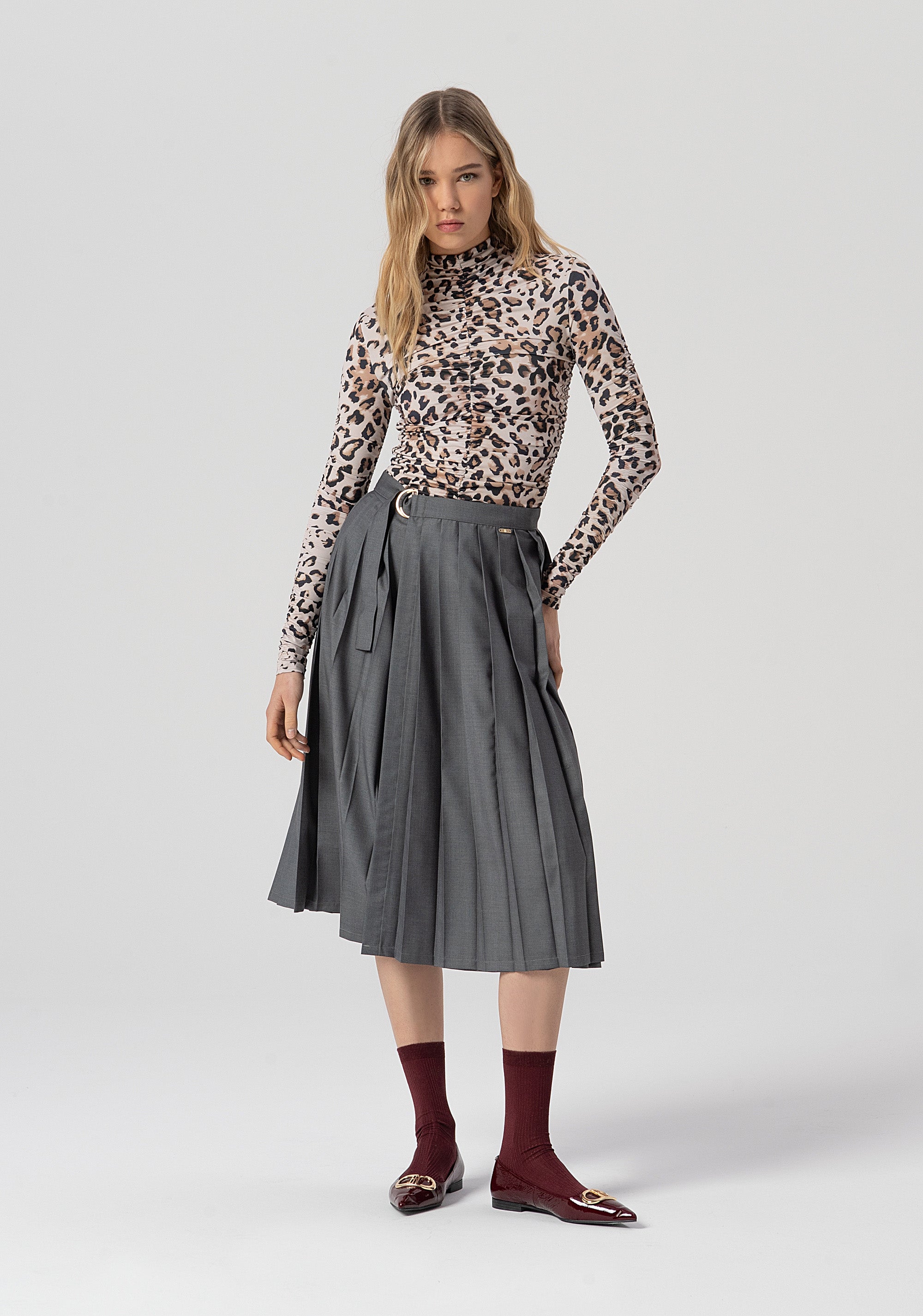 Flared wrap skirt middle length with plissè effect Fracomina FJ25WG2004W81701-156-1