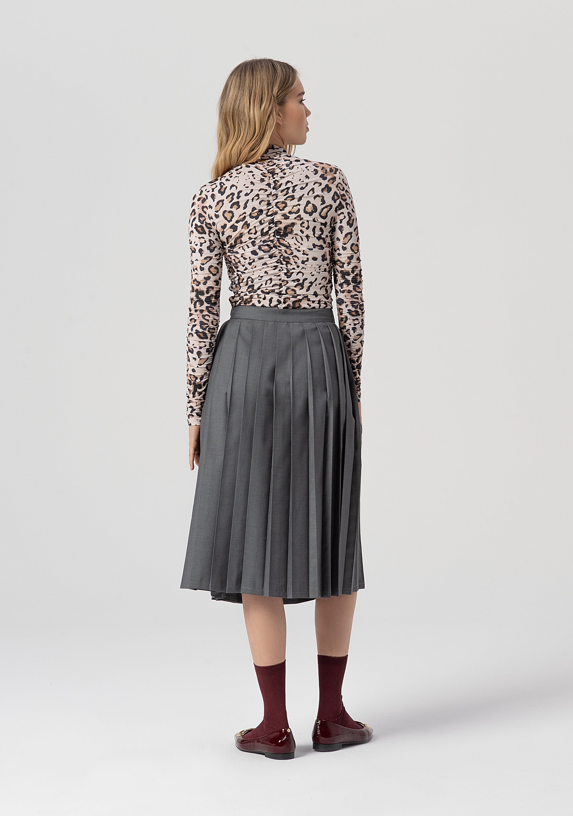 Flared wrap skirt middle length with plissè effect Fracomina FJ25WG2004W81701-156-3