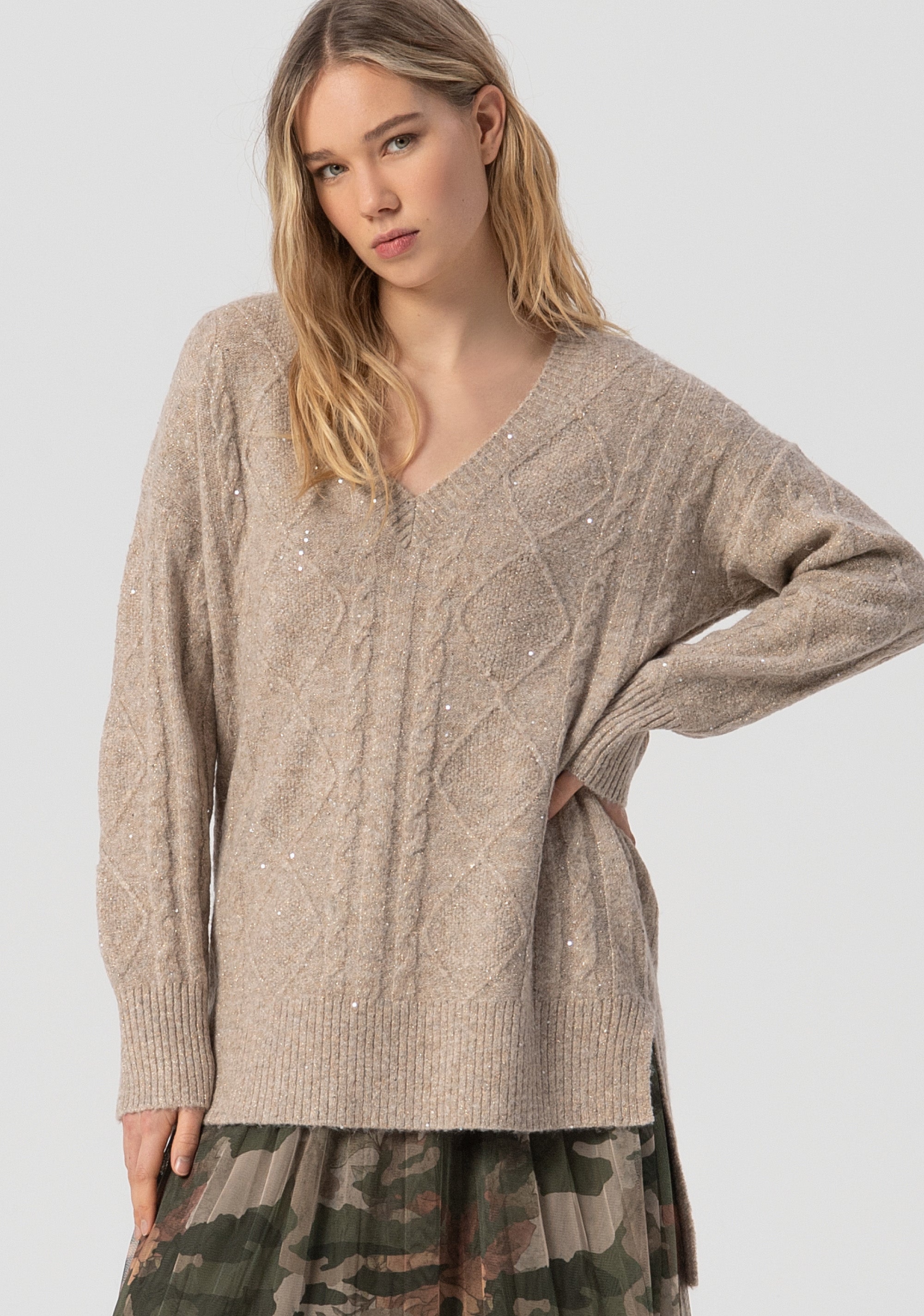 Long knitwear over fit with plaits Fracomina FJ25WT7023K474N6-257-1