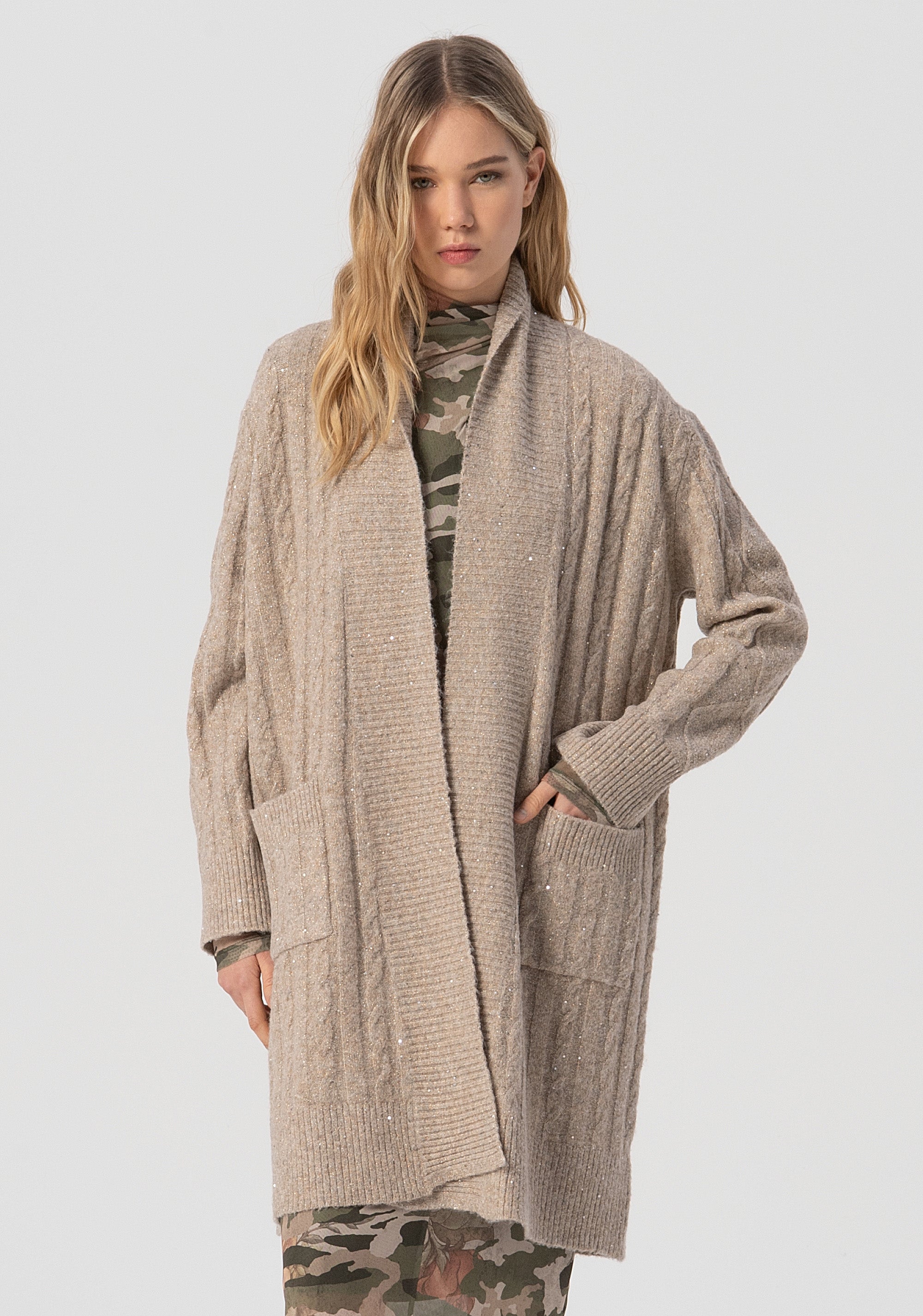 Long cardigan over fit with plaits Fracomina FJ25WT8003K474N6-257-1