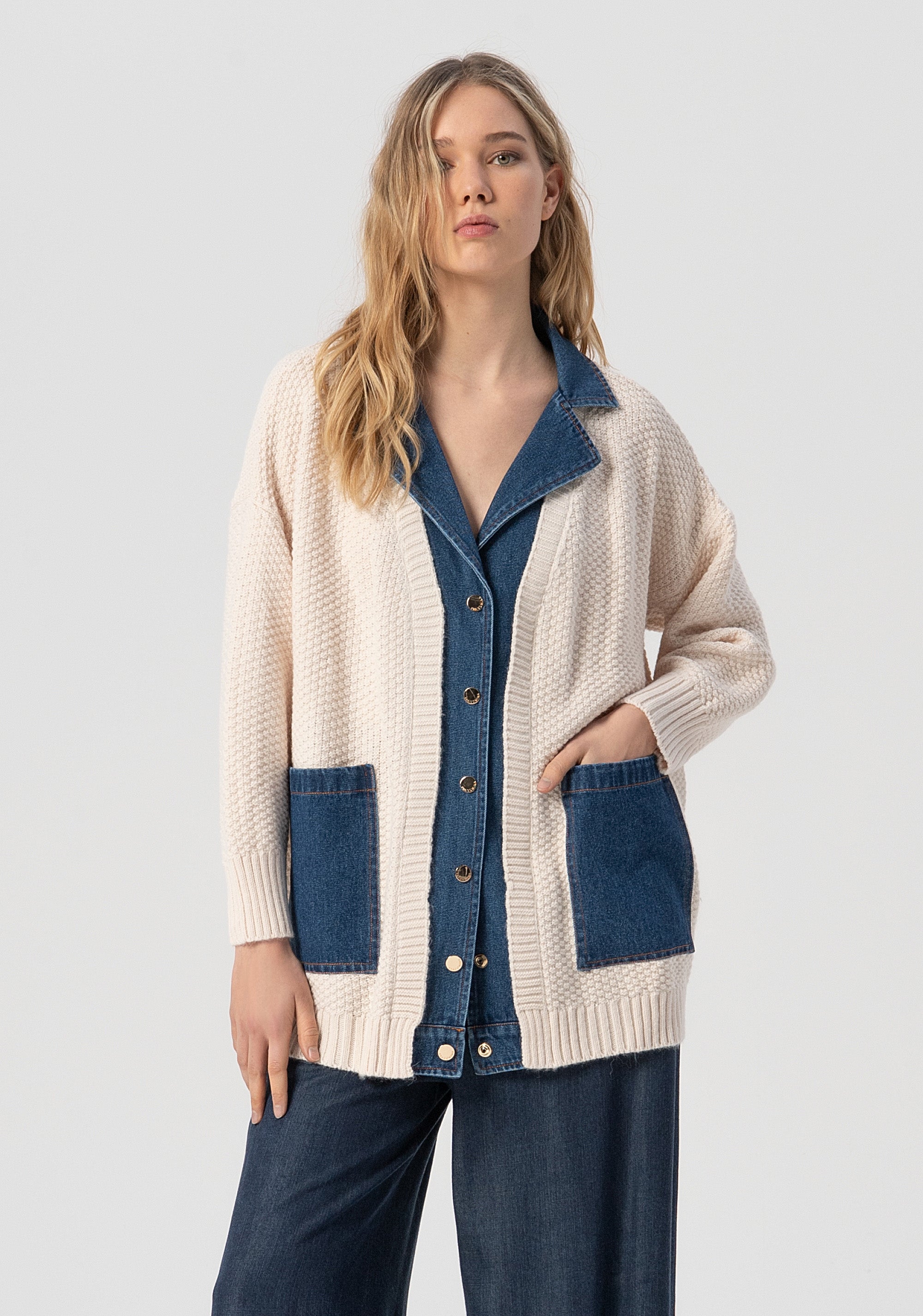 Long cardigan over fit made in wool and alpaca Fracomina FJ25WT8012K47801-G19-1