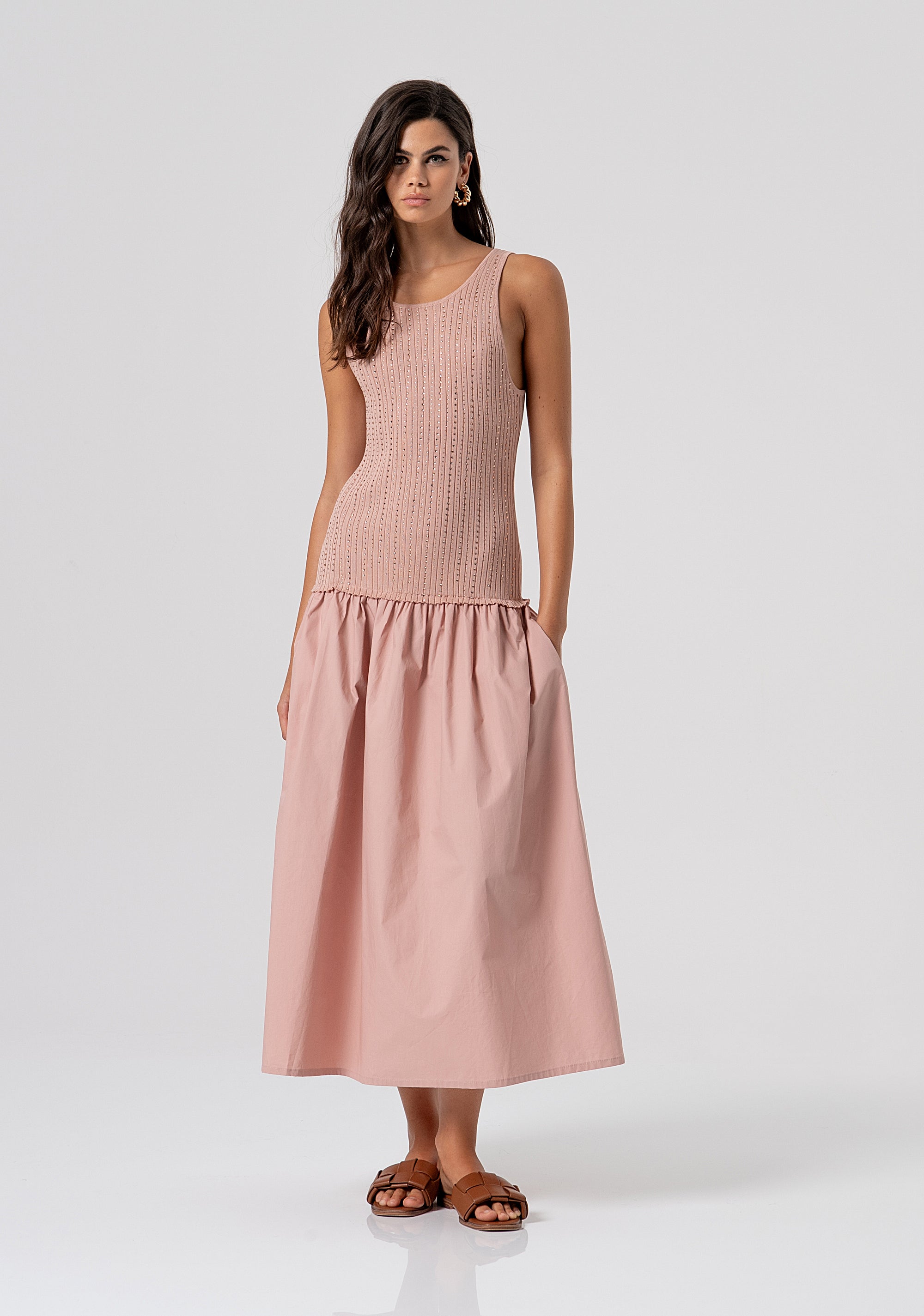 Long dress regular fit made with mixed fabric Fracomina FJ26SD2005W400R9-103-1