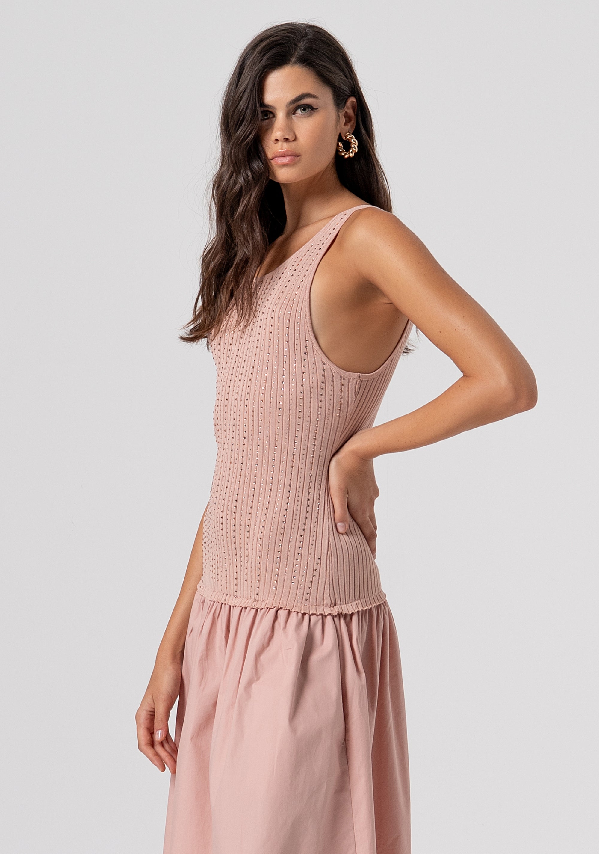 Long dress regular fit made with mixed fabric Fracomina FJ26SD2005W400R9-103-2