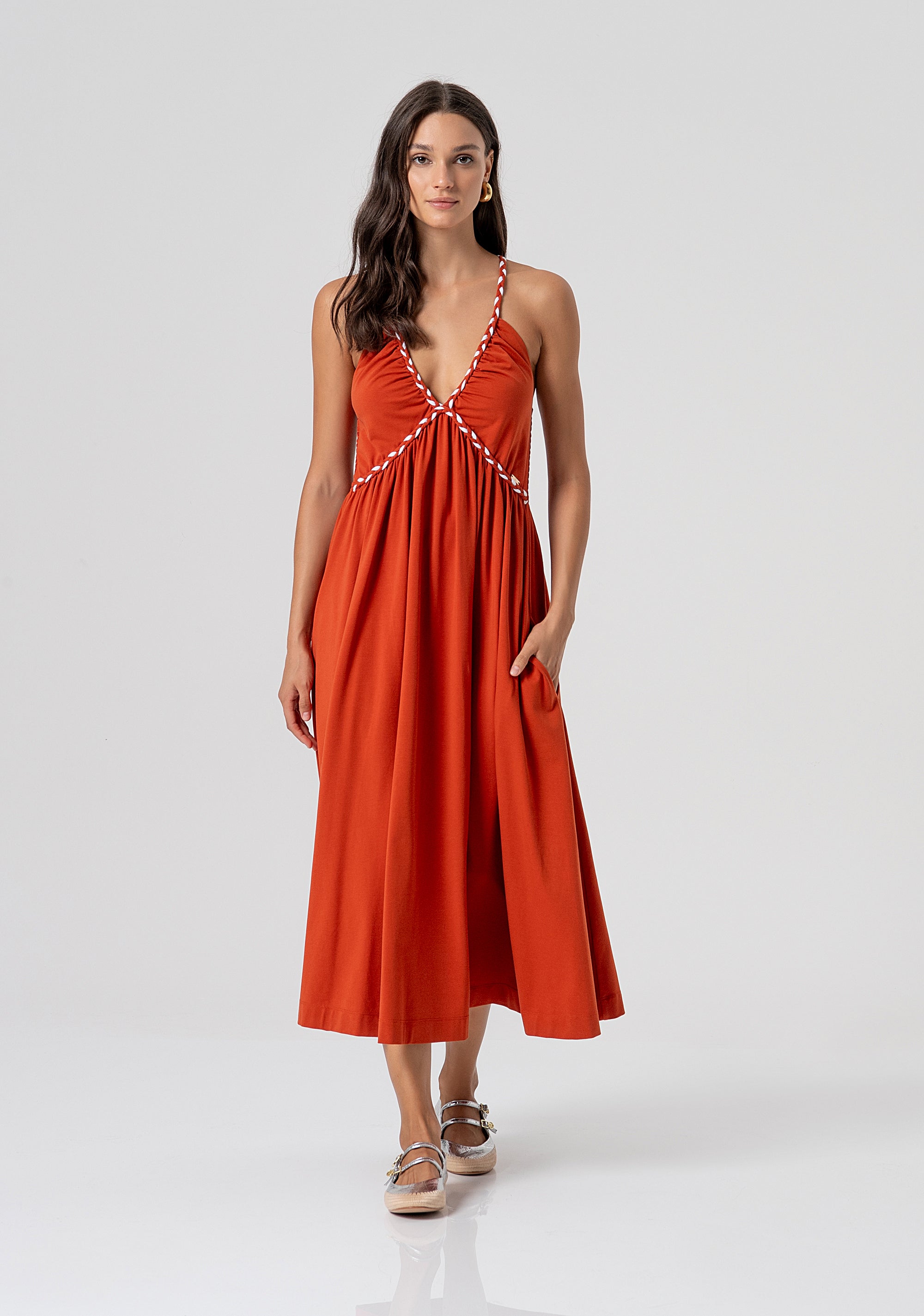 Long sleeveless dress made in cotton and lyocell Fracomina FJ26SD3005J49401-M44-1