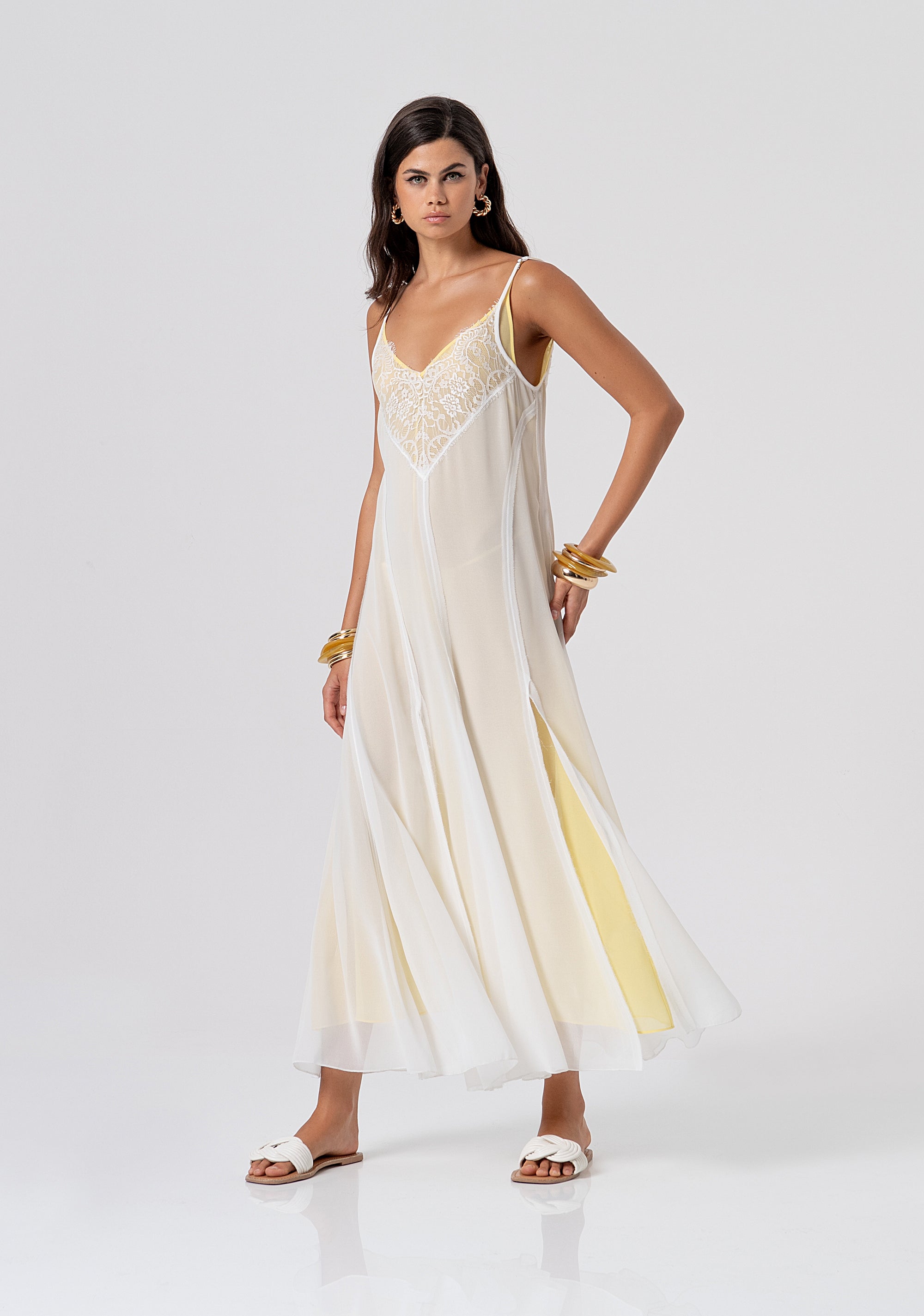 Long sleeveless dress lingerie style made in georgette Fracomina FJ26SD3007W412G1-M38