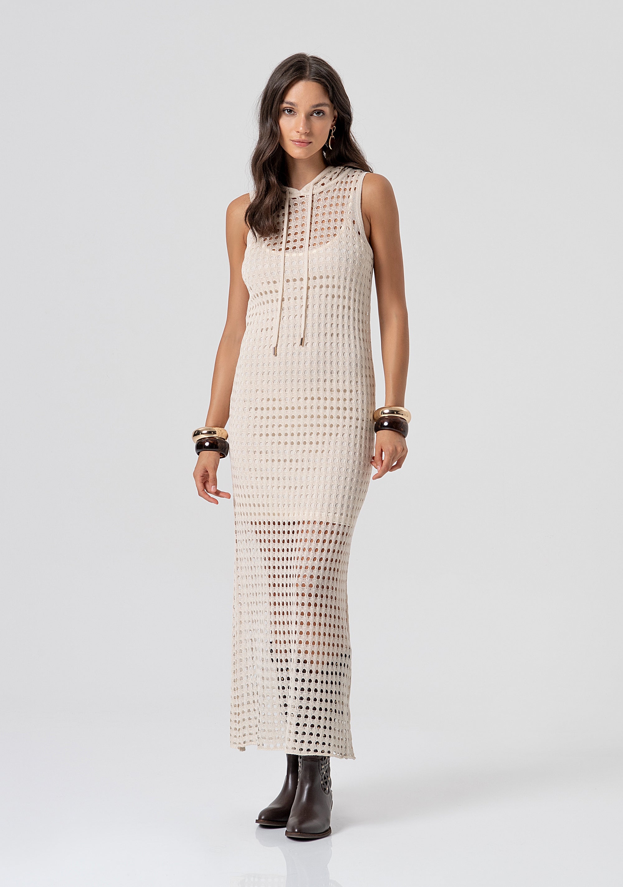 Long knitted sleeveless dress with openwork Fracomina FJ26SD5003K421O7-251