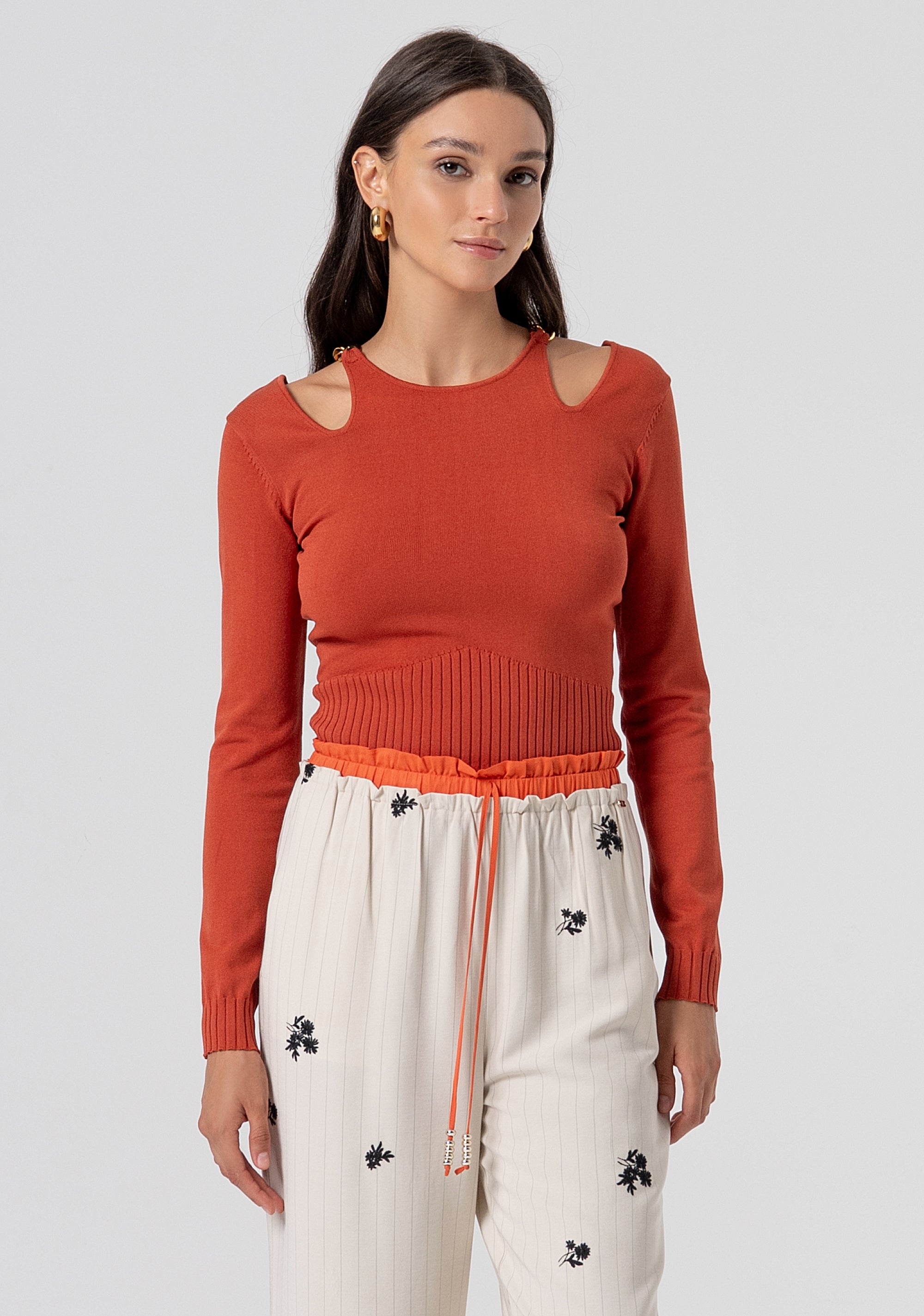 Palazzo pant wide fit made in flowery pinstriped fabric Fracomina FJ26SV3003W426E5-790-3