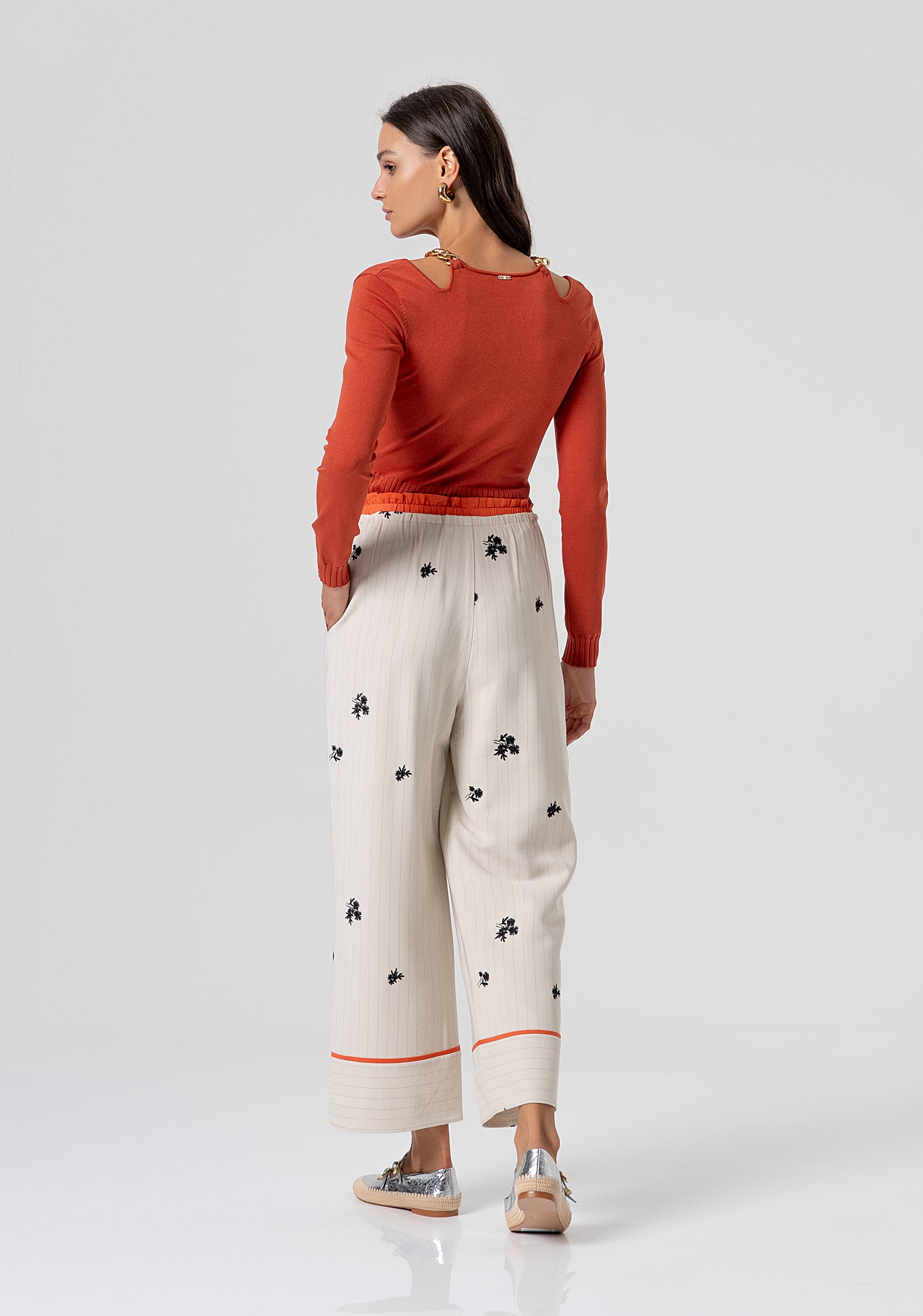 Palazzo pant wide fit made in flowery pinstriped fabric Fracomina FJ26SV3003W426E5-790-4