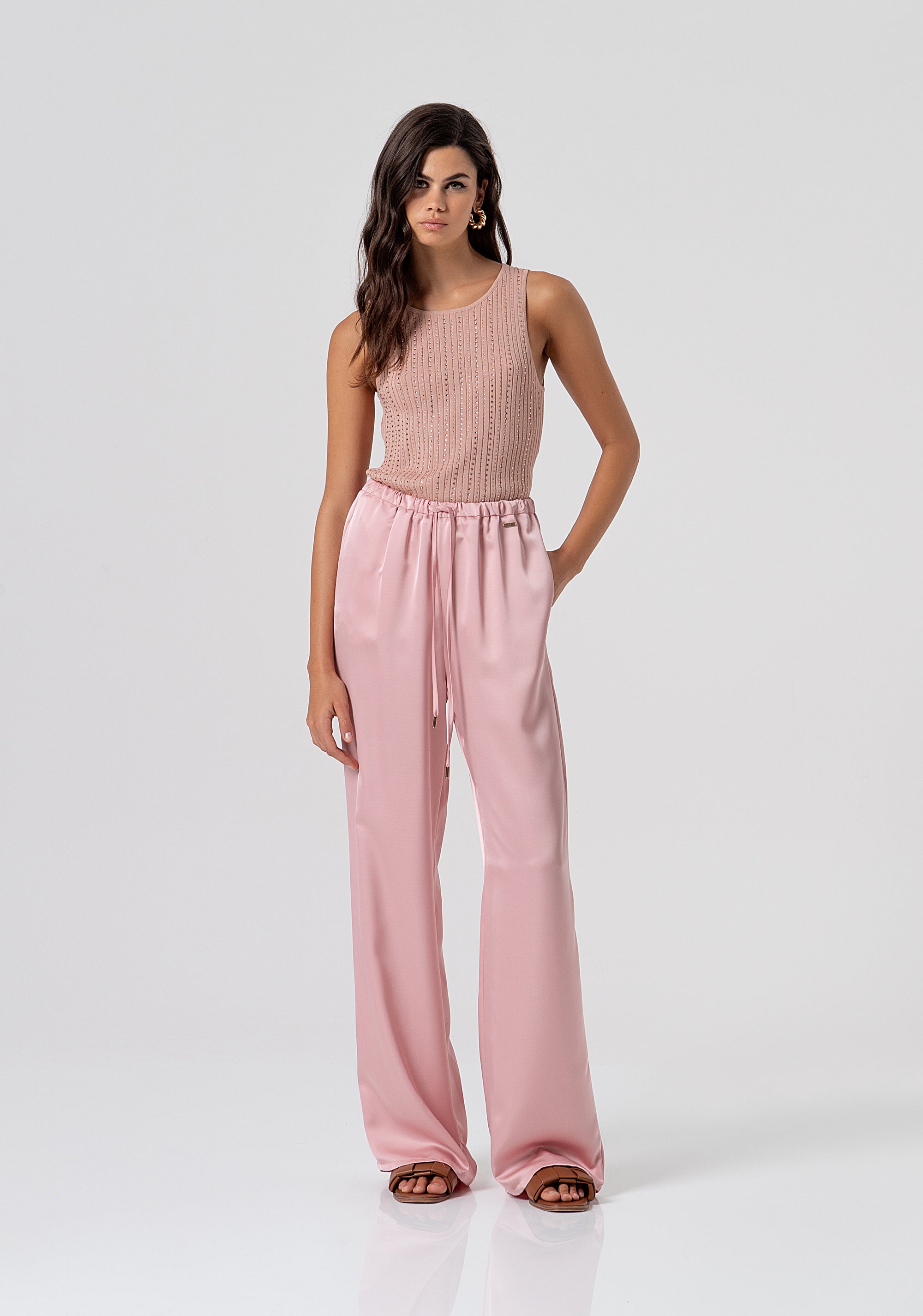 Palazzo pant wide fit made in satin Fracomina FJ26SV3004W47001-103
