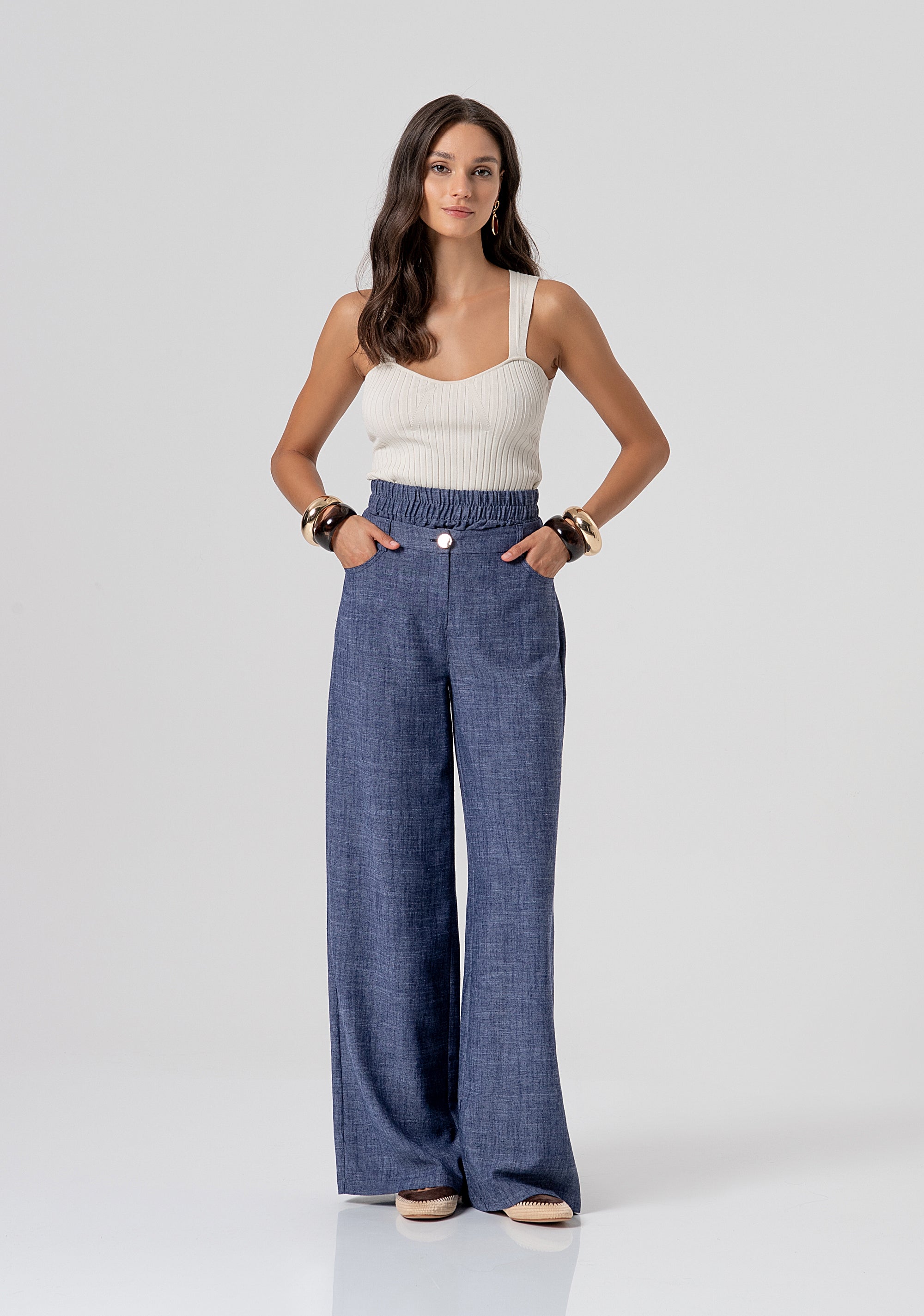 Palazzo pant wide fit made in linen Fracomina FJ26SV3006W84301-064-1