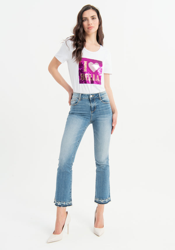 Jeans bootcut fit cropped made in denim with middle wash Fracomina FP23SV8030D40102-258
