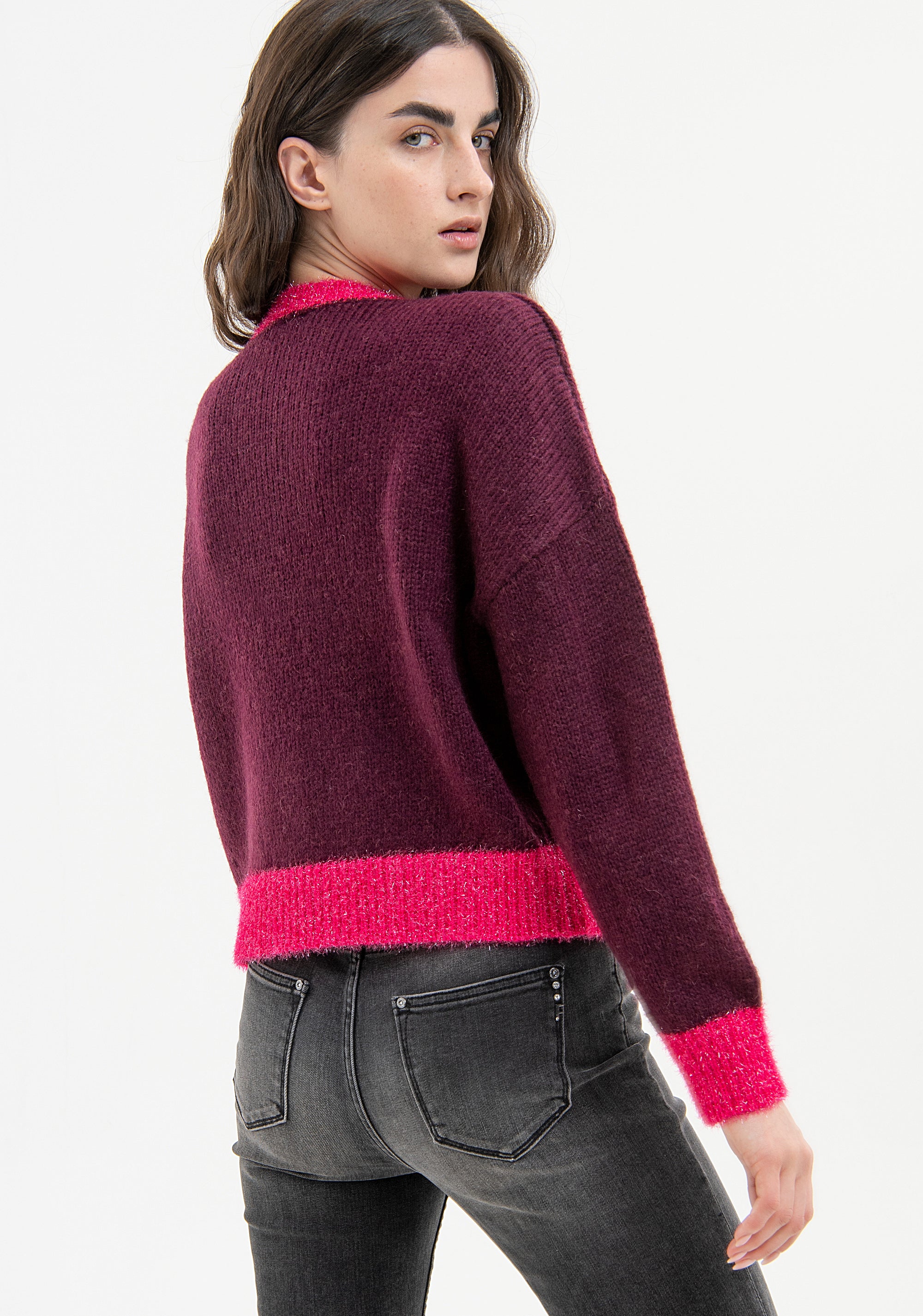 Knitwear over fit with jacquard effect with strasses Fracomina FP23WT7037K50501-R15-3