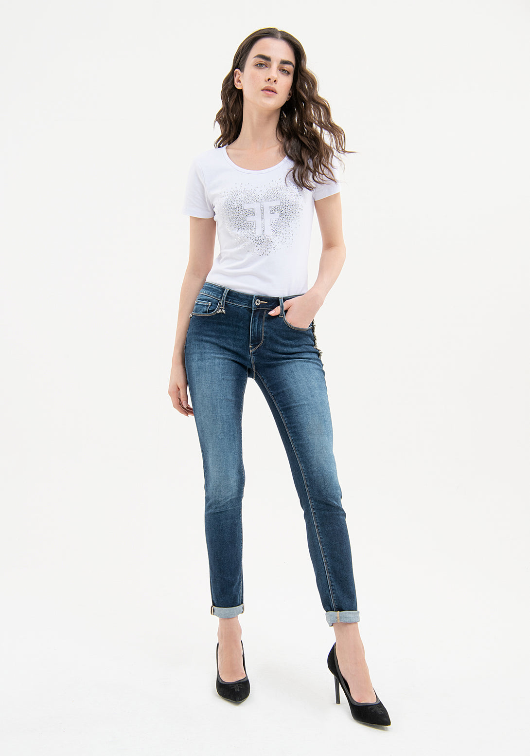 Jeans slim fit push up effect made in denim with middle wash Fracomina FP23WV1001D40193-117-1