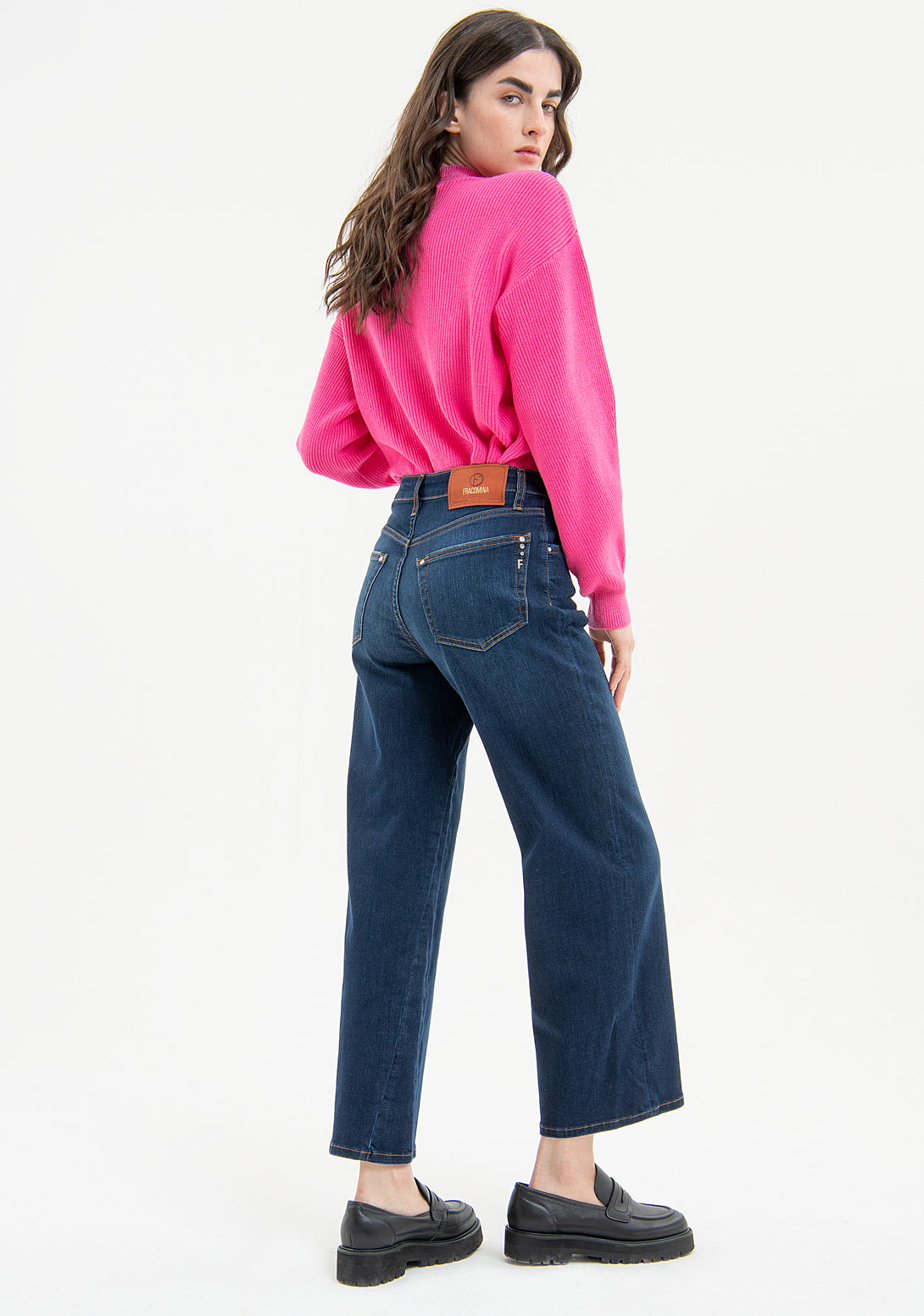 Jeans wide fit cropped made in denim with middle wash Fracomina FP23WV2006D40802-987-4