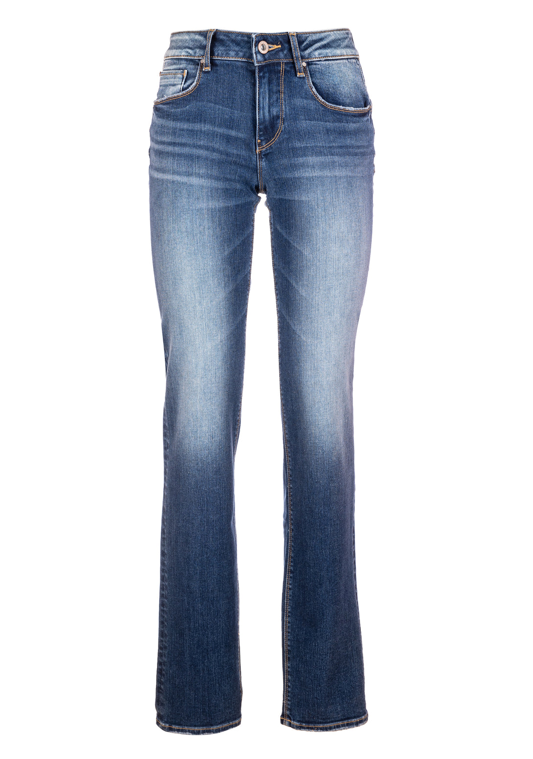 Jeans flare with push up effect made in denim with middle wash and stone