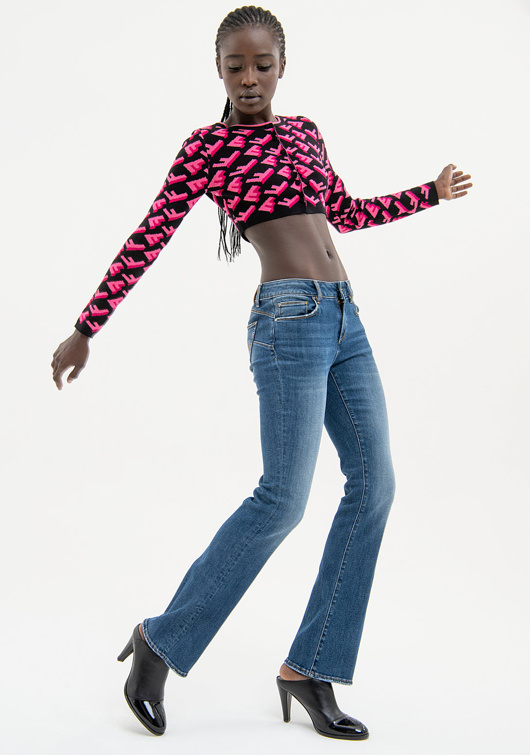 Jeans flare with push up effect made in denim with middle wash and stone Fracomina FP23WV2010D40102-349-3