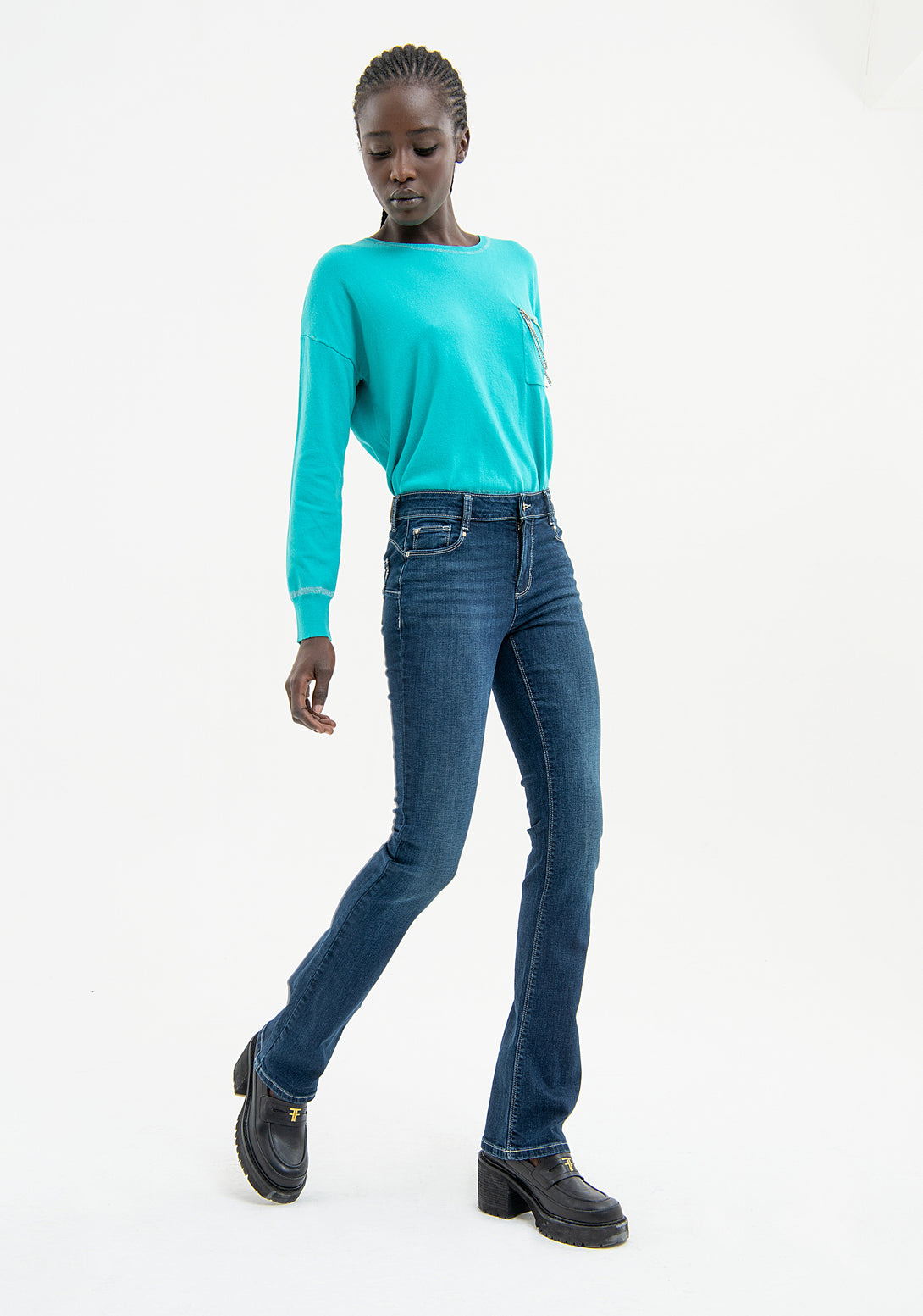 Jeans flare with push up effect made in denim with middle wash Fracomina FP23WV2010D40193-117-1