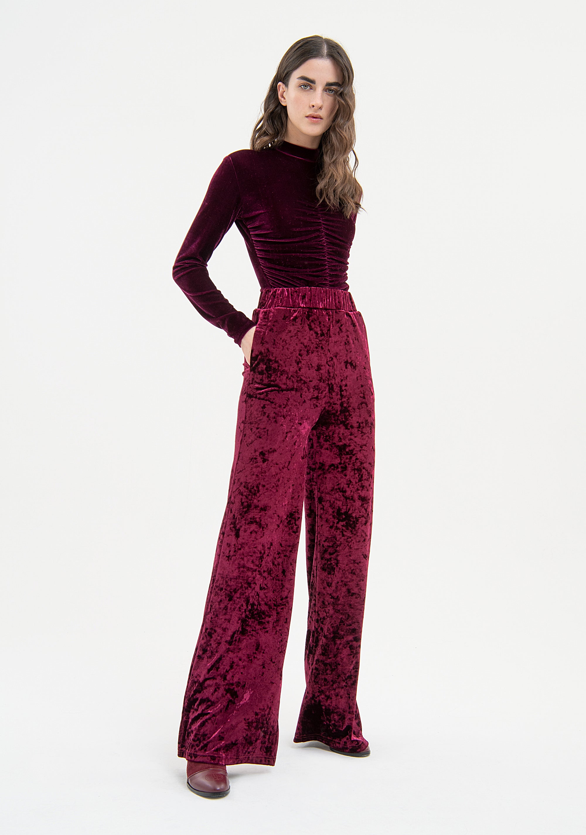 Palazzo pant wide fit made in velvet Fracomina FP23WV3005F44101-R43-1