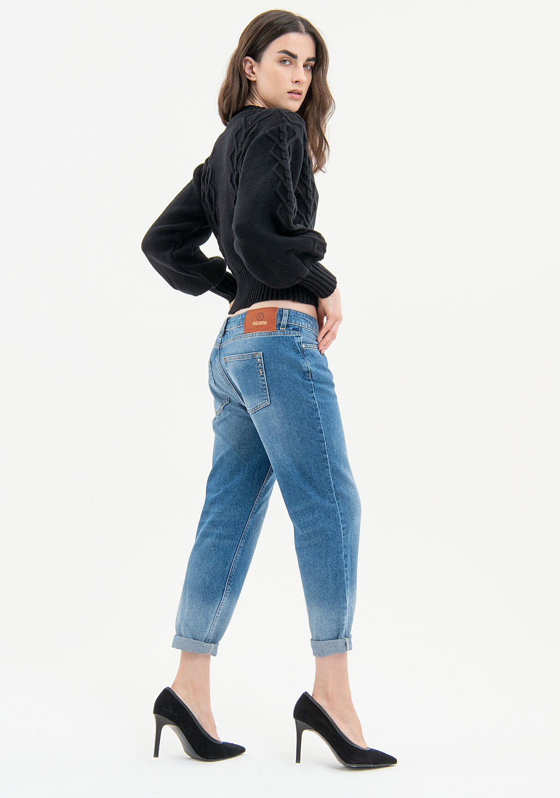 Jeans boyfriend fit made in denim with middle wash with stone Fracomina FP23WV5002D41902-B87-4