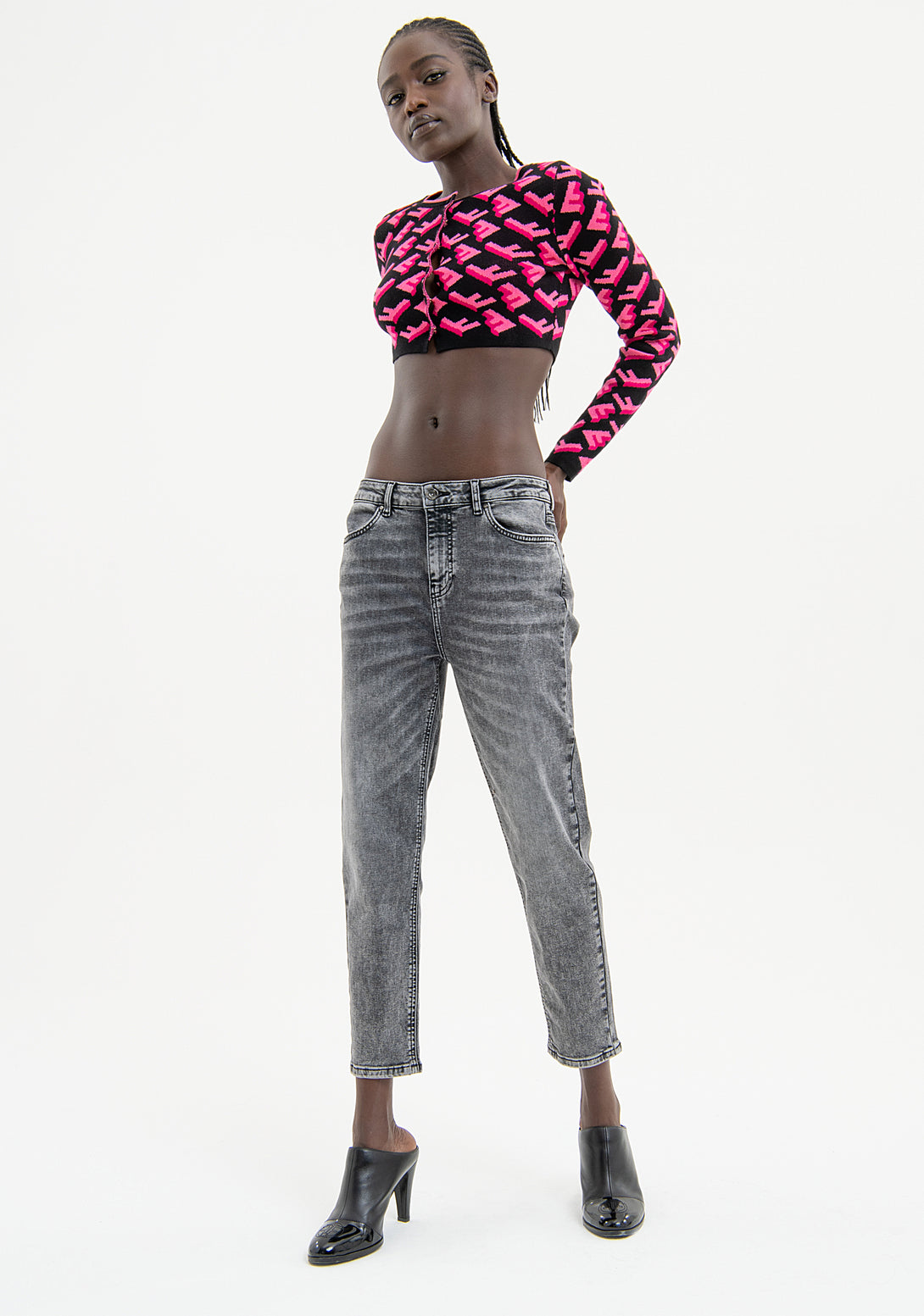 Jeans boyfriend fit made in grey denim with middle bleach wash Fracomina FP23WV5002D45093-121-1