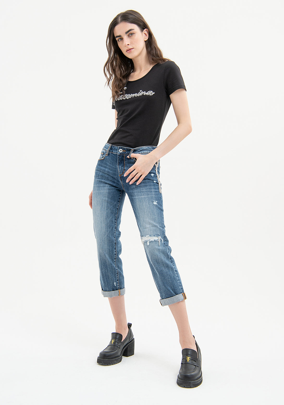 Jeans cropped with push up effect made in denim with middle strong wash Fracomina FP23WV8010D40093-I51-1