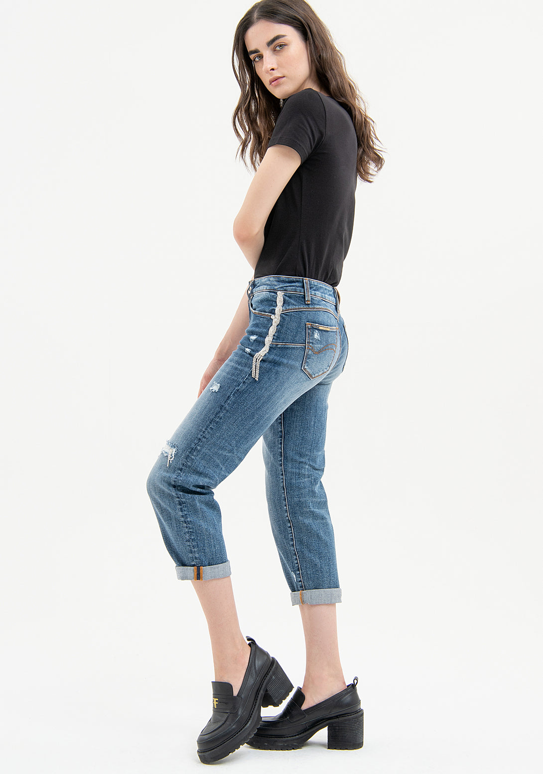 Jeans cropped with push up effect made in denim with middle strong wash Fracomina FP23WV8010D40093-I51-3
