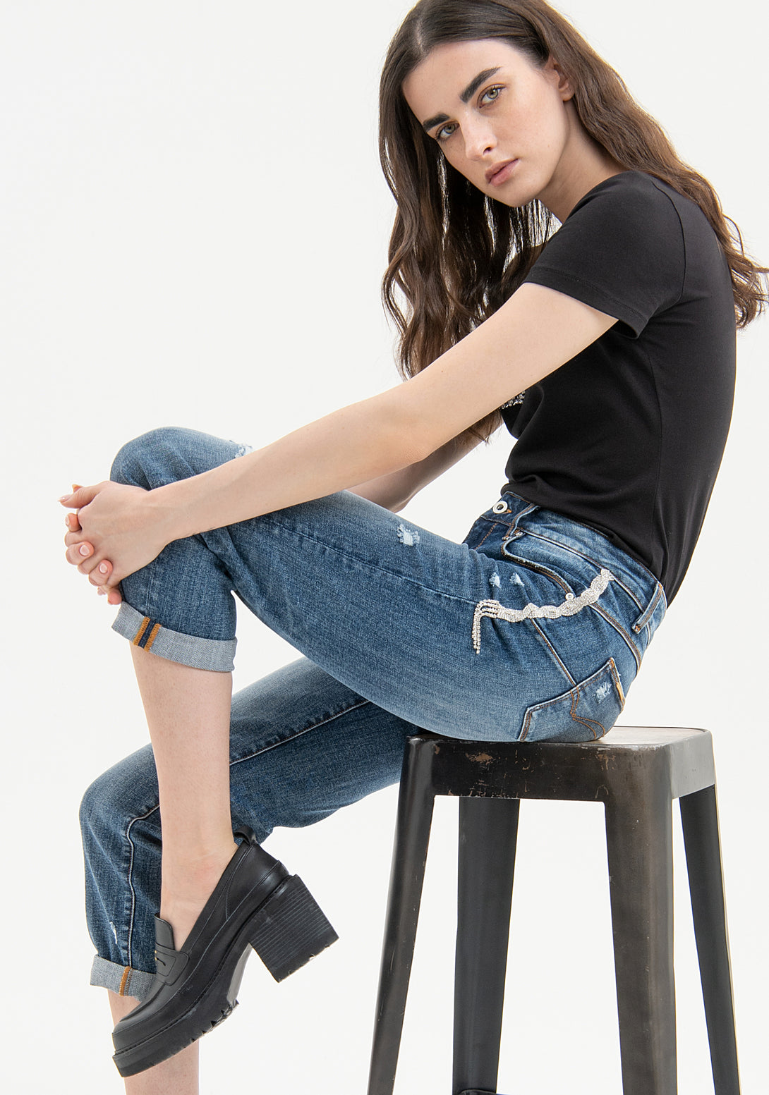 Jeans cropped with push up effect made in denim with middle strong wash Fracomina FP23WV8010D40093-I51-4
