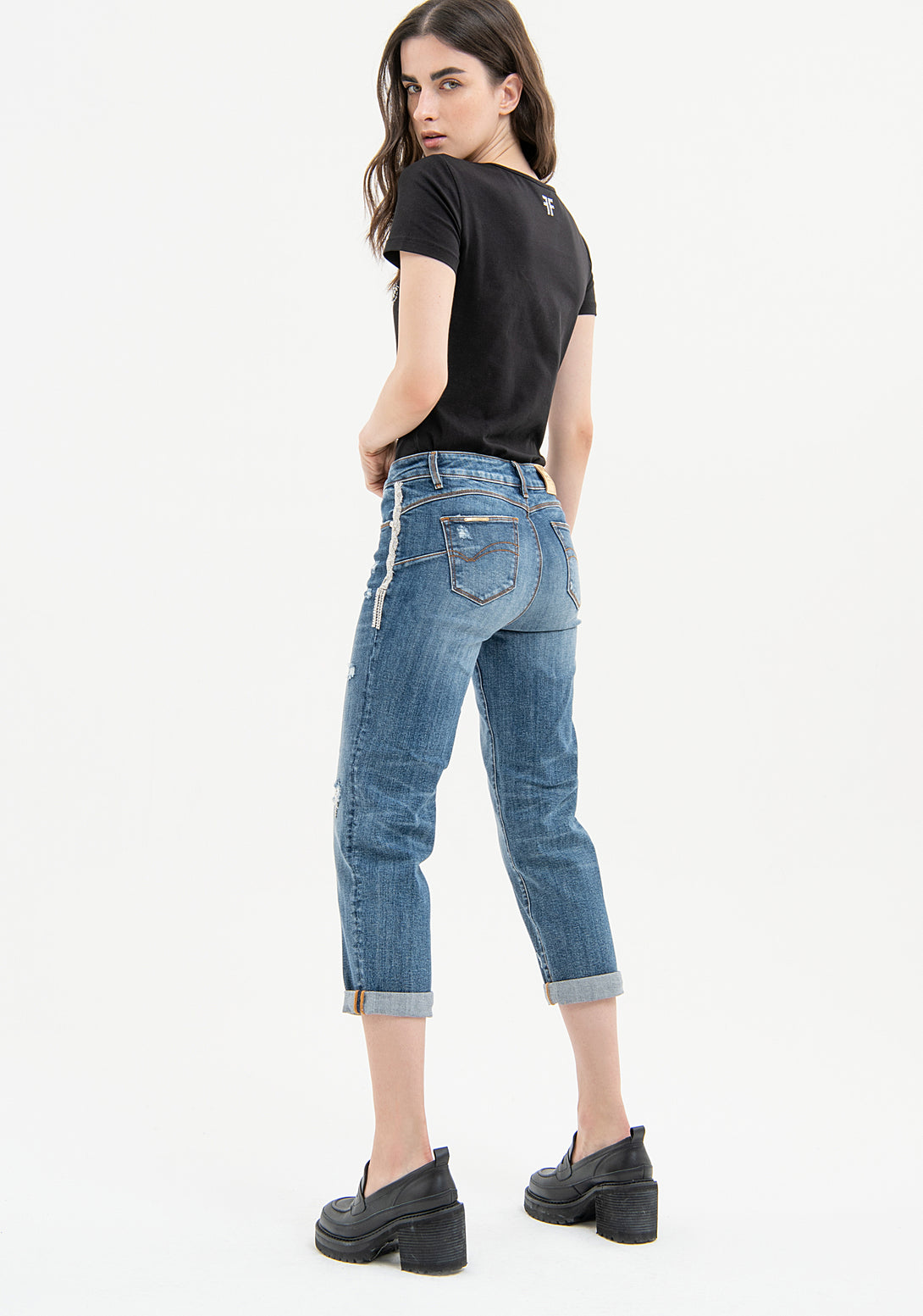 Jeans cropped with push up effect made in denim with middle strong wash Fracomina FP23WV8010D40093-I51-5