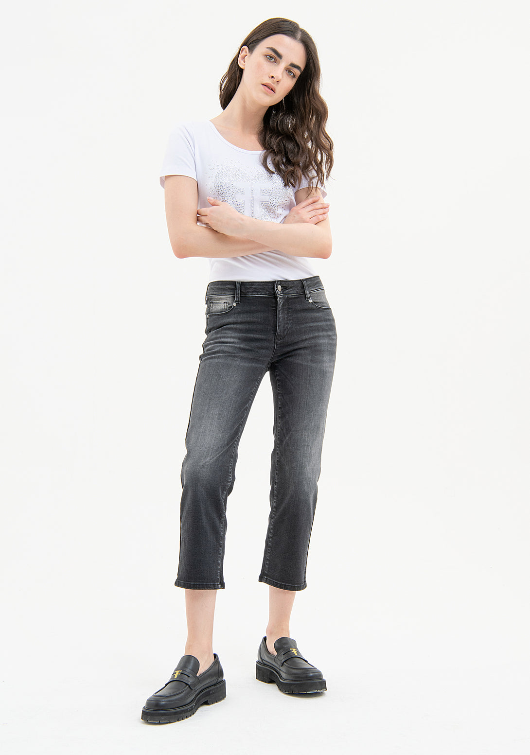 Jeans cropped with push up effect made in black denim with middle wash Fracomina FP23WV8010D40804-H21-1