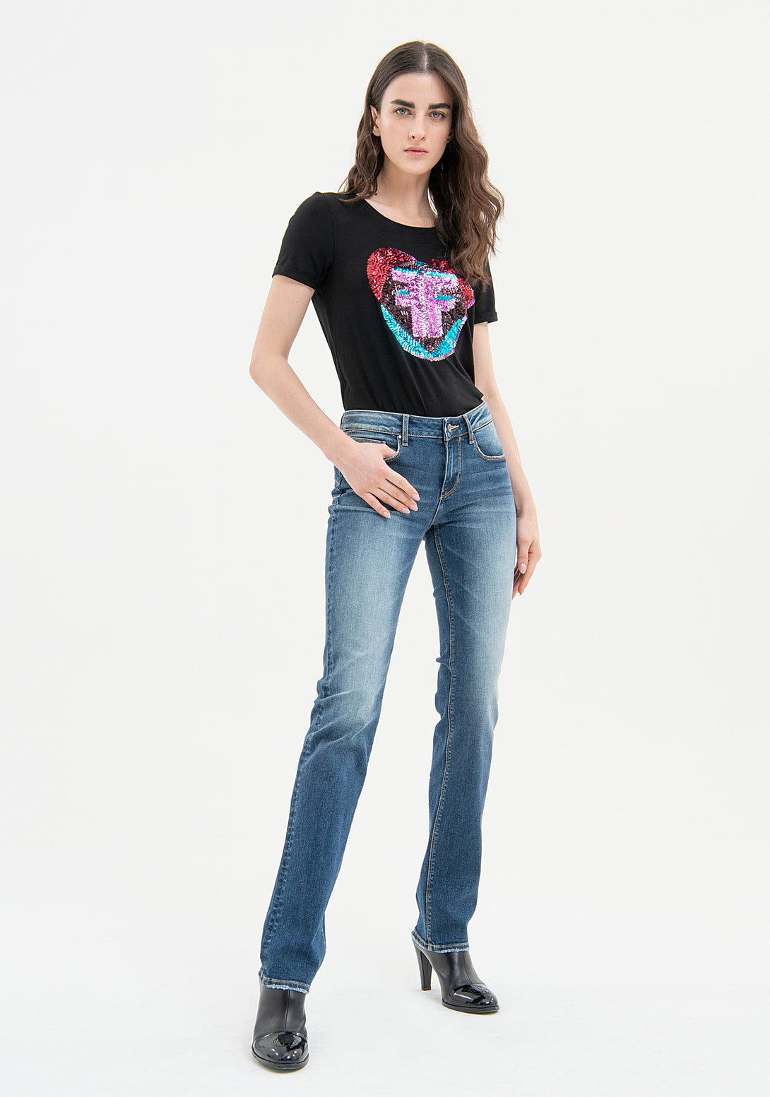 Jeans bootcut with push up effect made in denim with middle wash Fracomina FP23WV8020D40102-B06-1