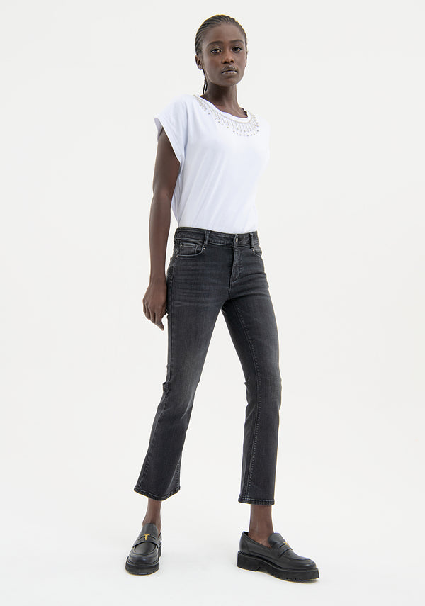 Jeans cropped flare with push up effect made in black denim with middle wash Fracomina FP23WV8030D40801-053-1_ee6c3b71-19f1-4a16-b315-4251cba79304