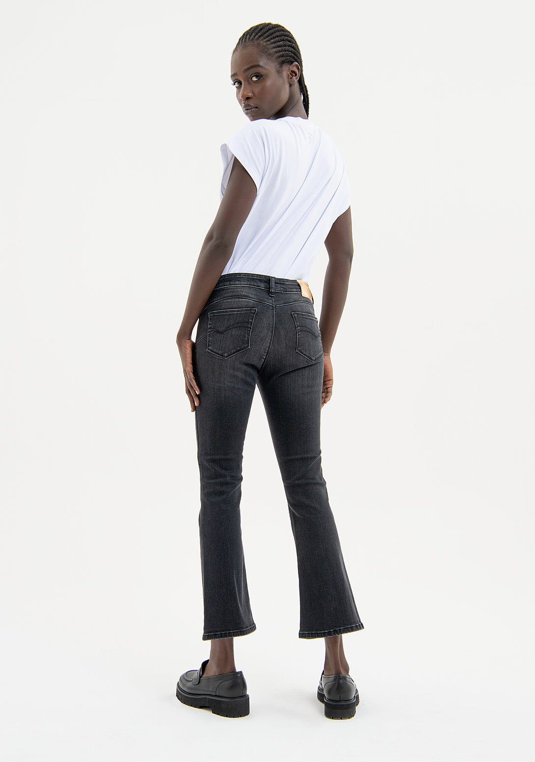 Jeans cropped flare with push up effect made in black denim with middle wash Fracomina FP23WV8030D40801-053-5