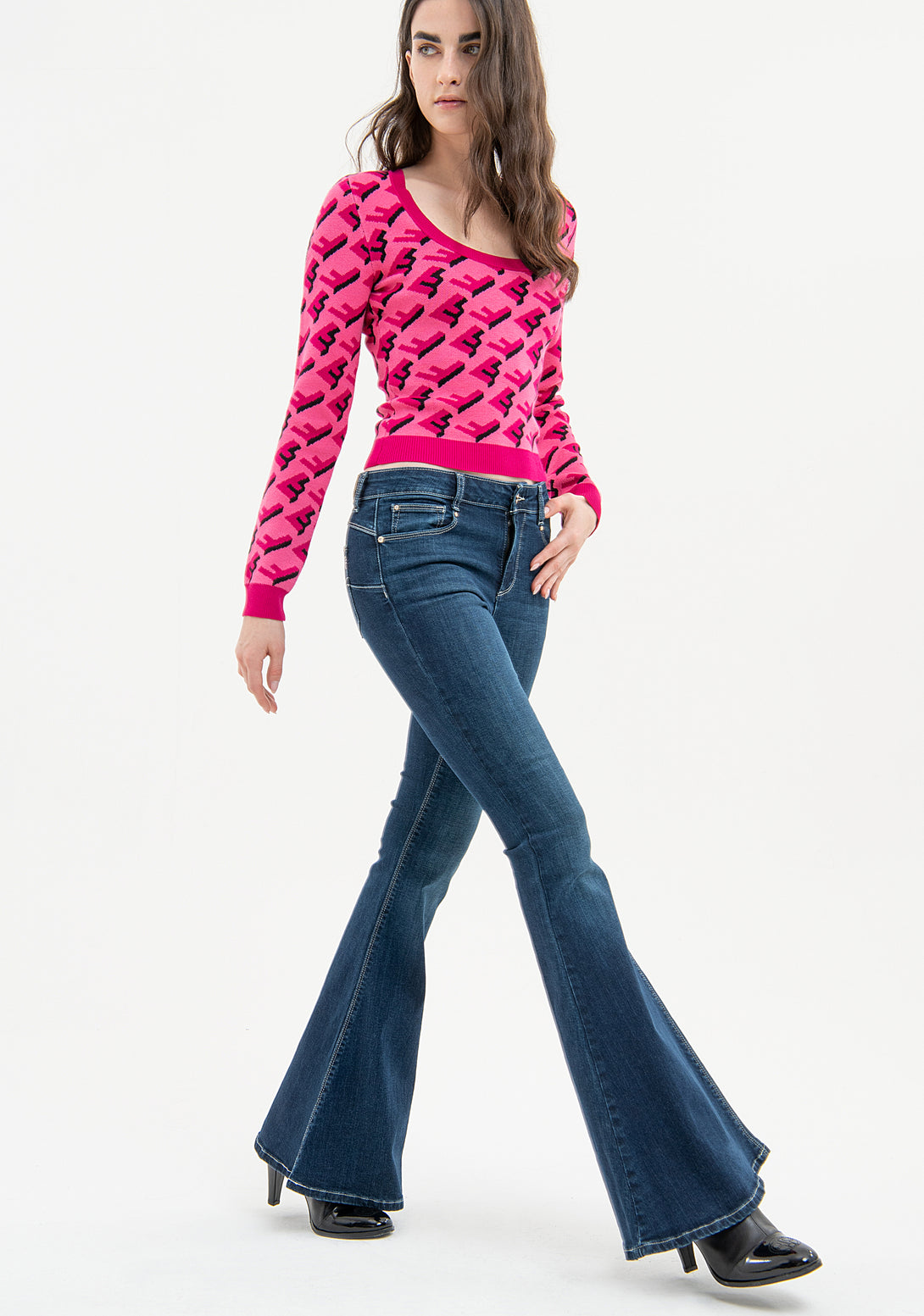 Jeans flare with push up effect made in denim with middle wash Fracomina FP23WV8040D40193-117-3