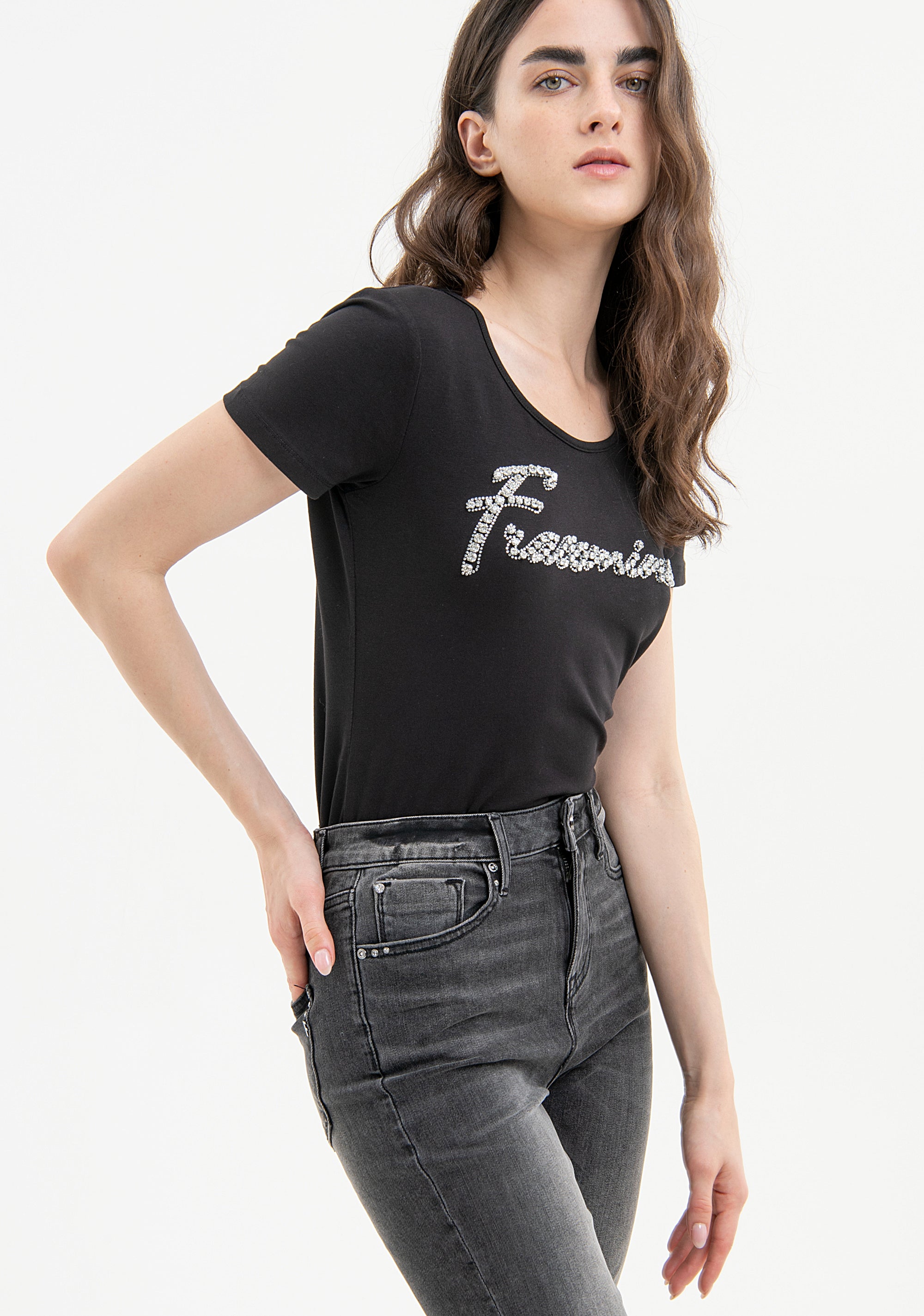 Jeans regular fit cropped made in denim with middle wash Fracomina FP23WV9001D40104-H21-2