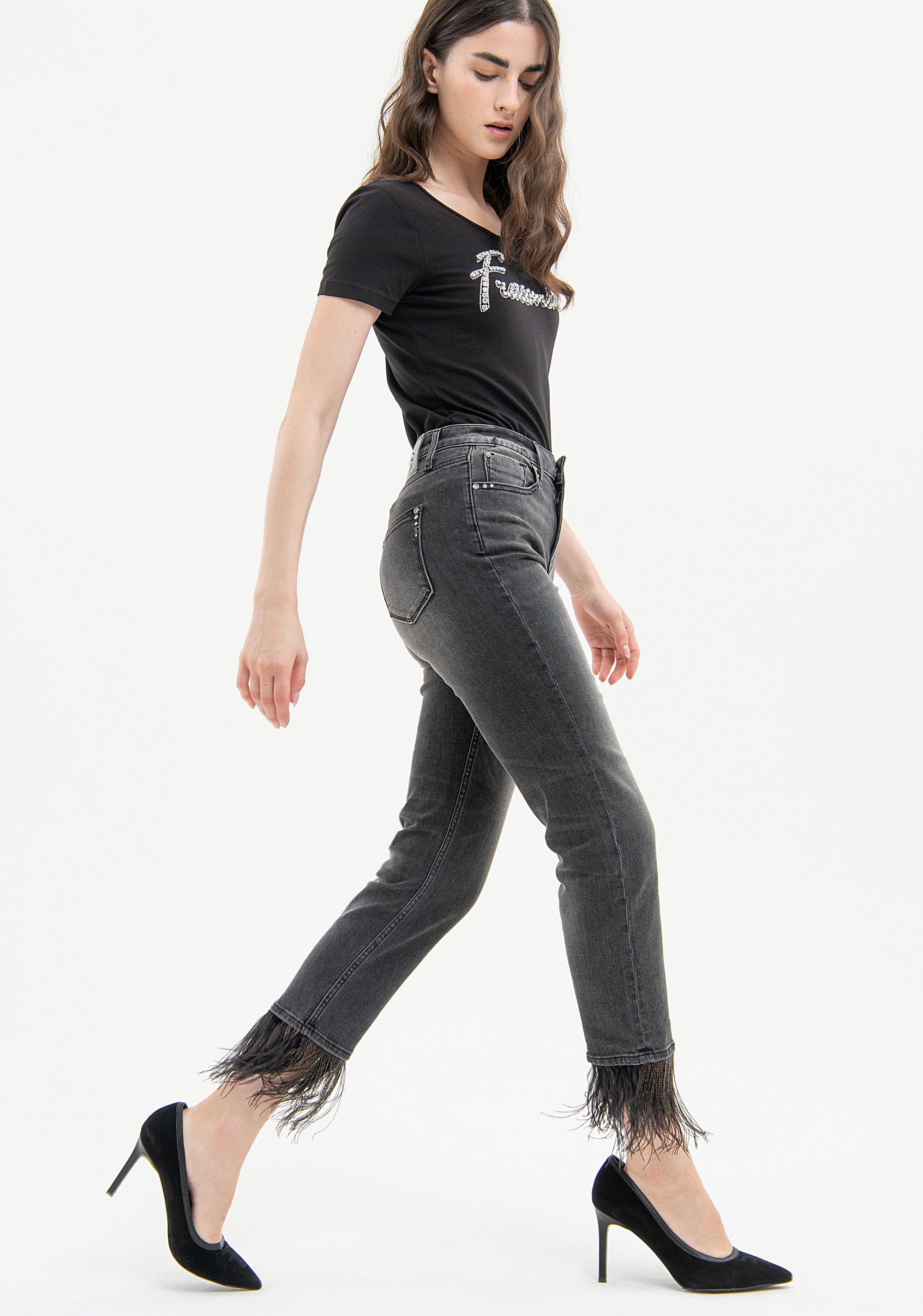 Jeans regular fit cropped made in denim with middle wash Fracomina FP23WV9001D40104-H21-3