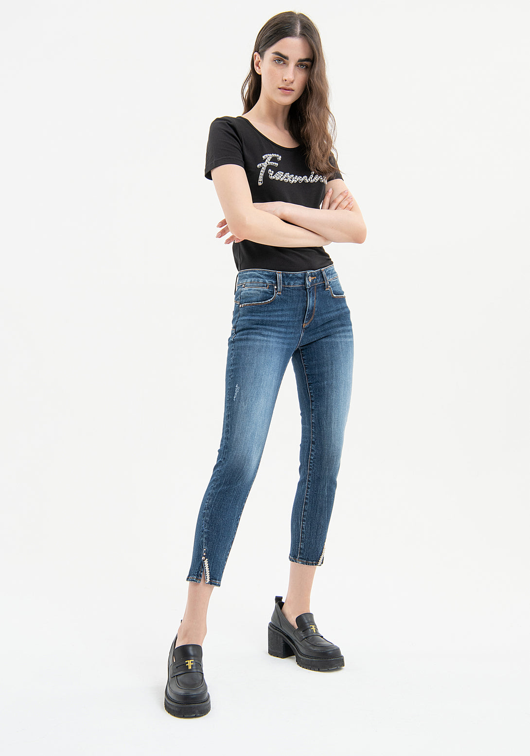 Jeans slim fit cropped with push up effect made in denim with middle wash Fracomina FP23WV9002D40102-349-1