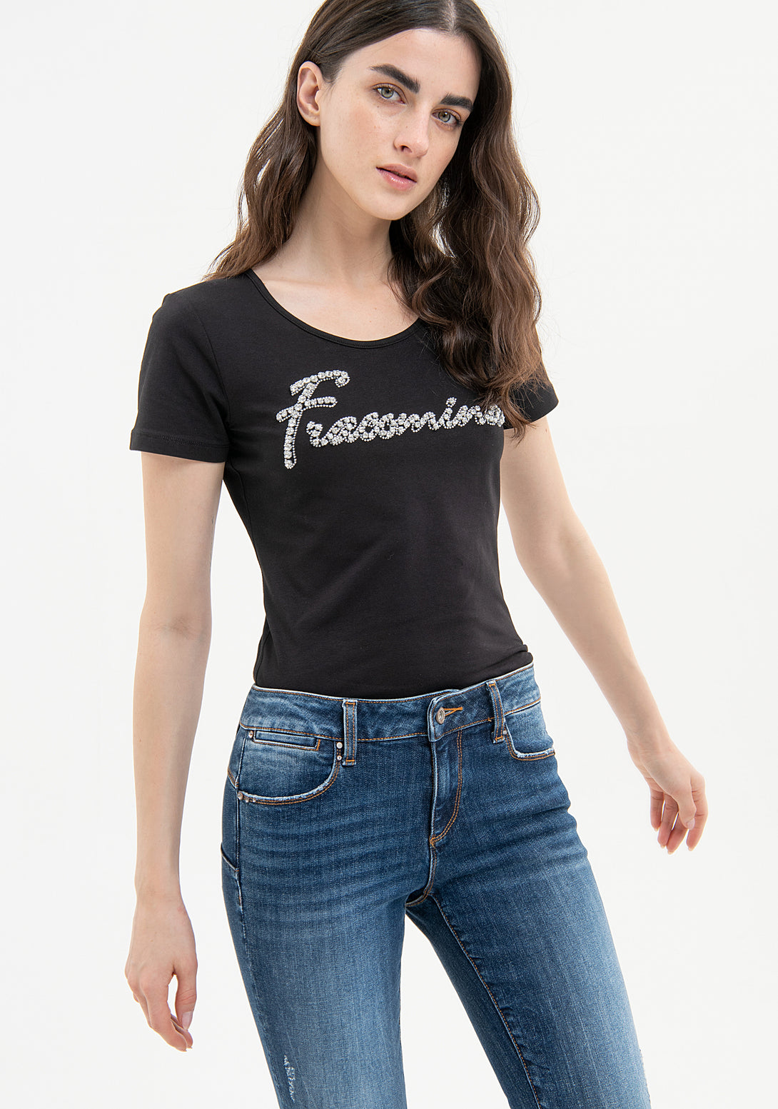 Jeans slim fit cropped with push up effect made in denim with middle wash Fracomina FP23WV9002D40102-349-2