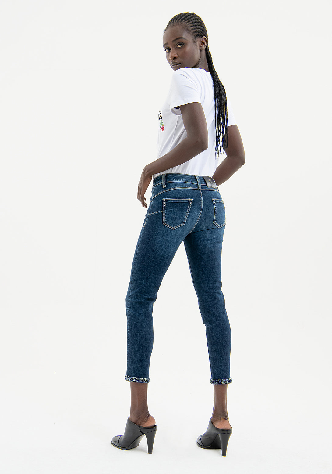 Jeans slim fit cropped with push up effect made in denim with middle wash and stone Fracomina FP23WV9002D40193-117-4
