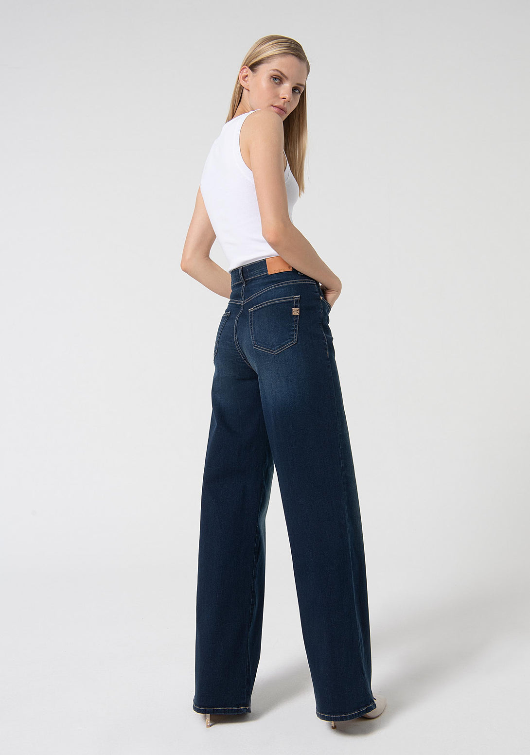 Jeans wide leg made in denim with dark wash Fracomina FP24SV3015D40101-117-3