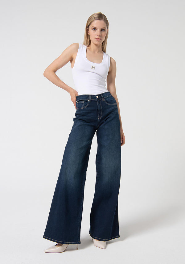Jeans wide leg made in denim with dark wash Fracomina FP24SV3015D40101-117