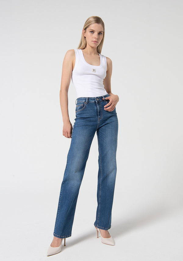 Jeans flare made in denim with middle stone wash Fracomina FP24SV3015D40402-349